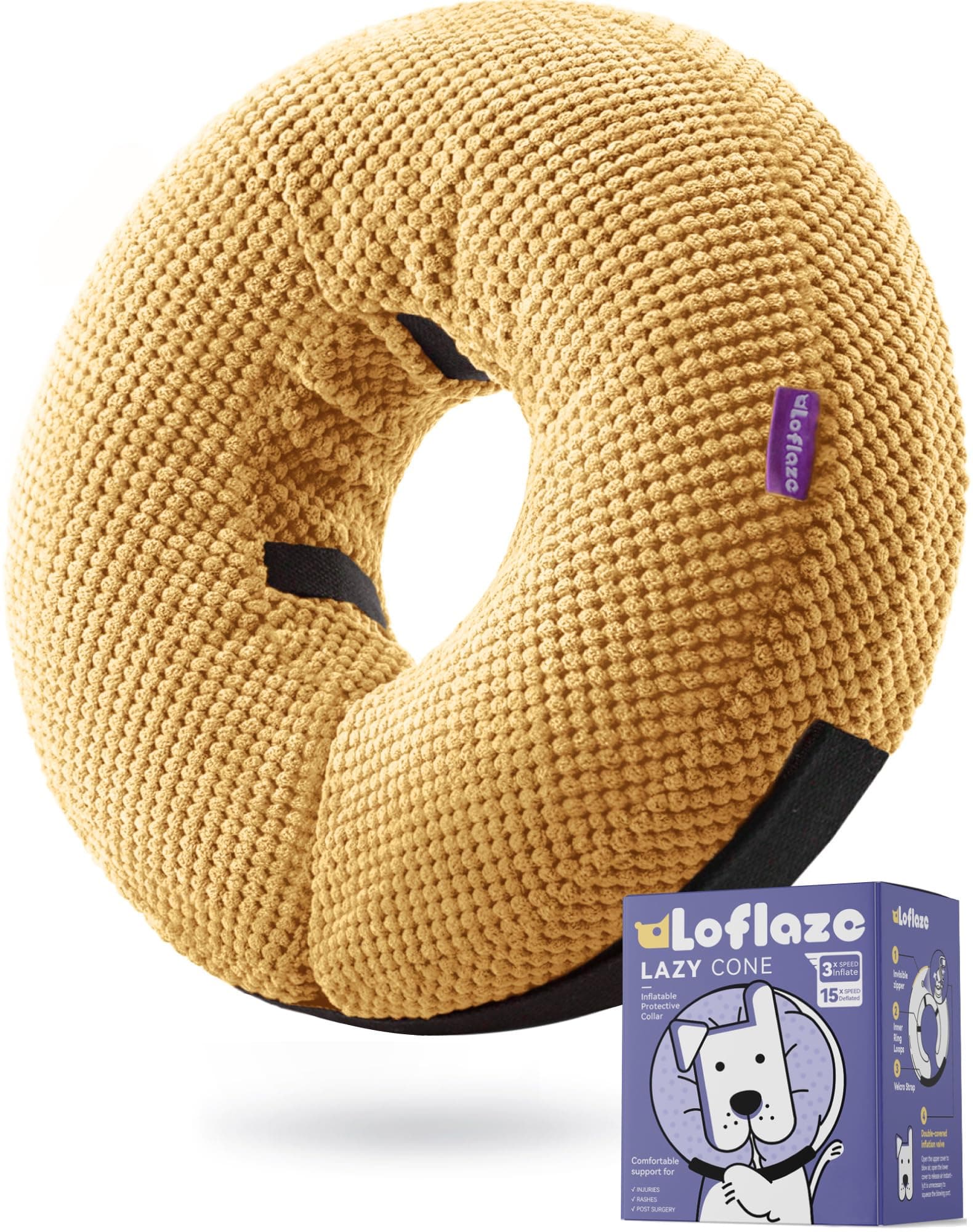 Loflaze Inflatable Dog Cone Collar - Dog Neck Donut Cone Collar Alternative After Surgery - Soft Cone for Large Medium Small Dogs Cats - Alternative Recovery E Collar (Yello, XXL(Neck 20"- 25"))