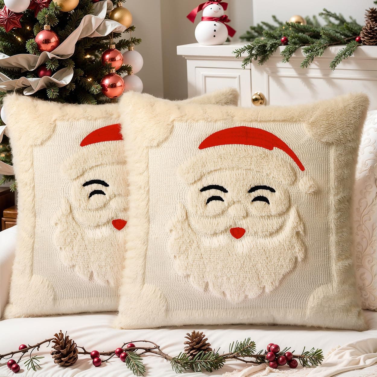 Faux Fur Christmas Pillow Covers 18x18 Set of 2