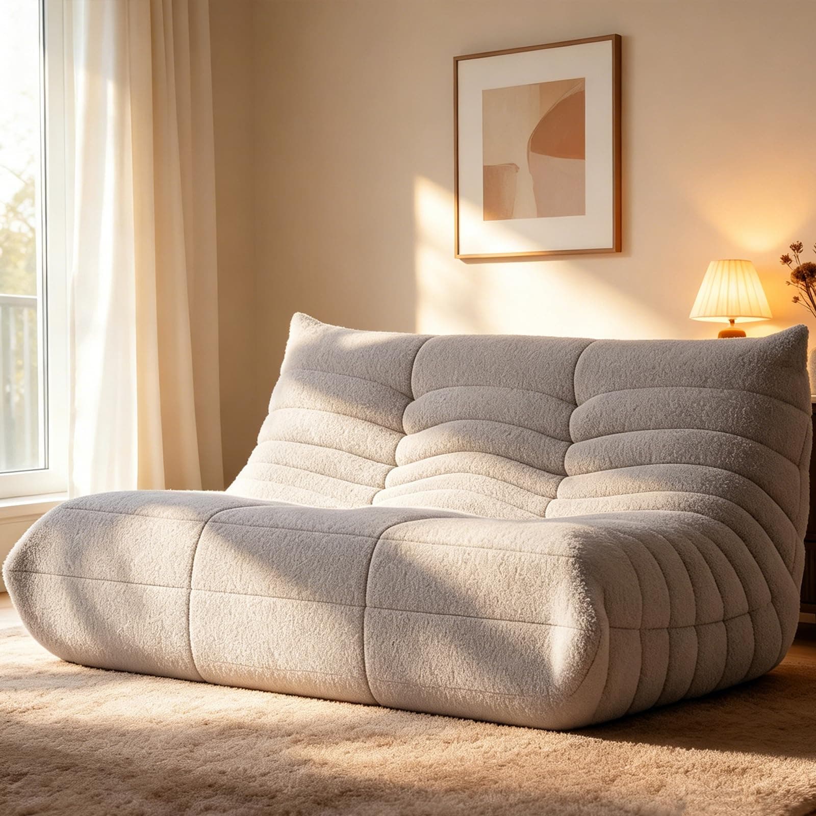 WHGBJA Bean Bag Chairs for Adults, Memory Foam Couch Loveseat Sofa Chair, Soft Teddy Material Cozy Comfy Reading Nook Chairs, Floor Chair for Living Room Bedroom Office(Grey)