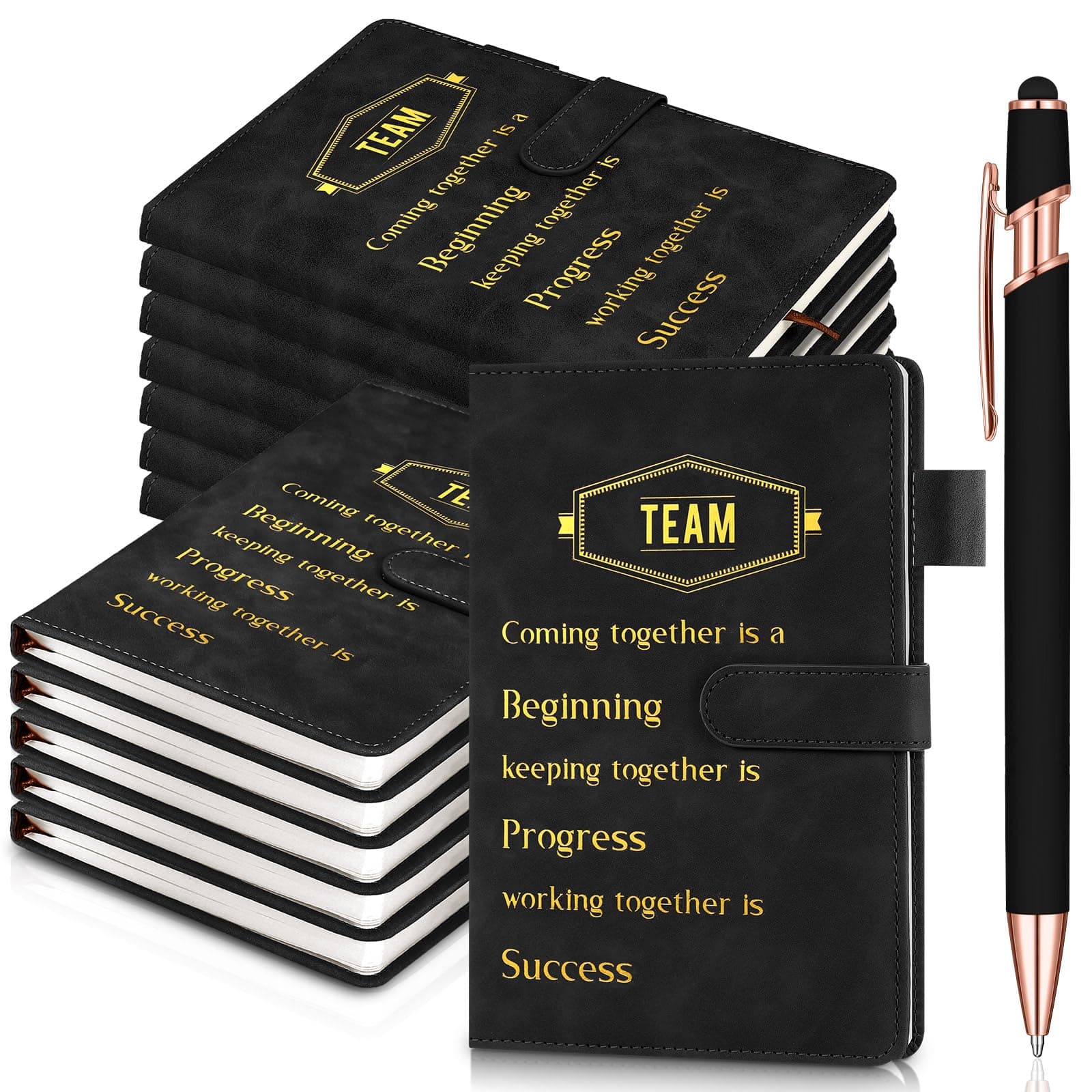 Glenmal 12 Sets Team Appreciation Gifts Bulk for Employee, A5 Leather Notebook with Pen, Holiday Party Favors Thank You Journals for Teacher Coworkers Staff(Black)