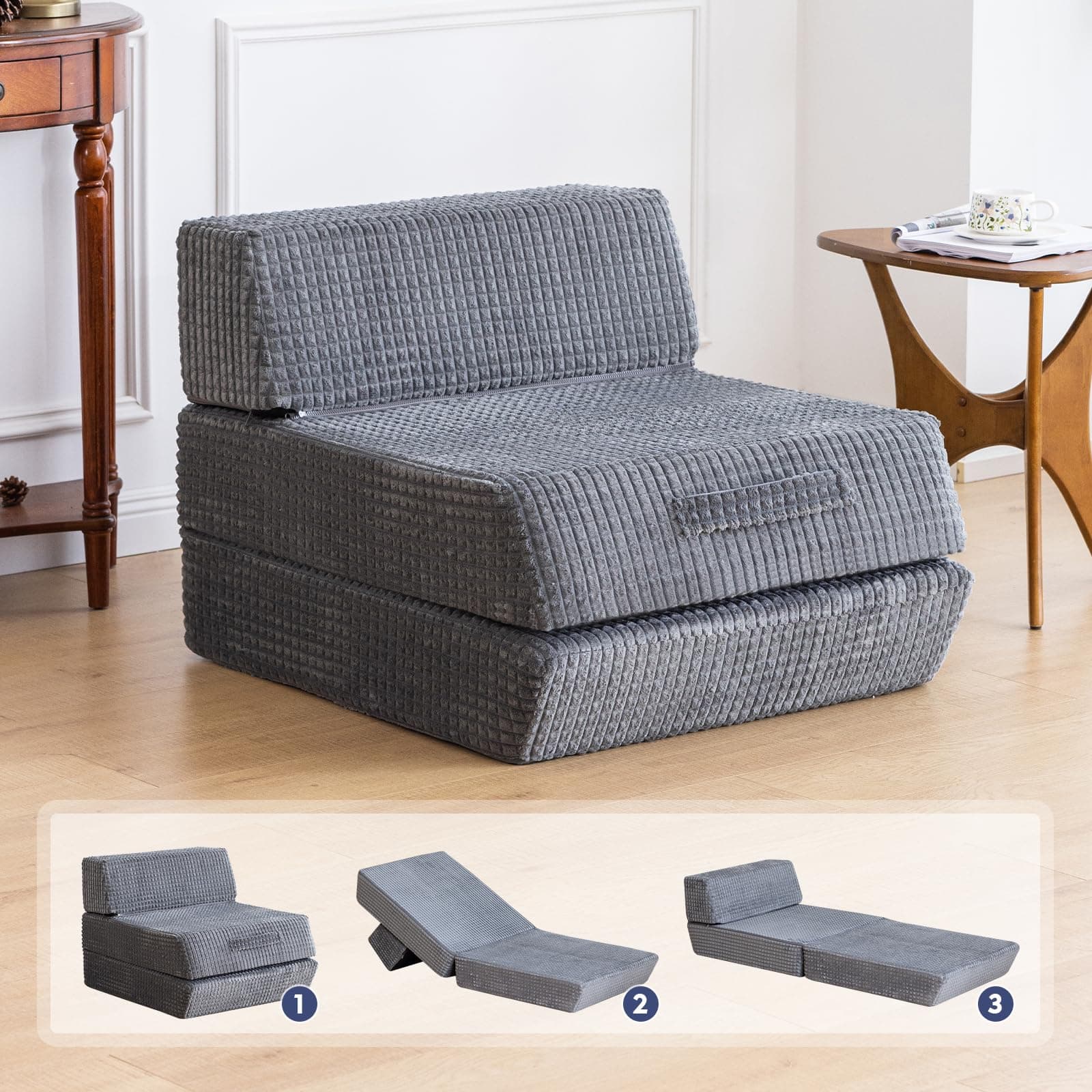 Snug Sofee Futon Sofa Bed, Convertible Sleeper Chair, Floor Mattress, Gray