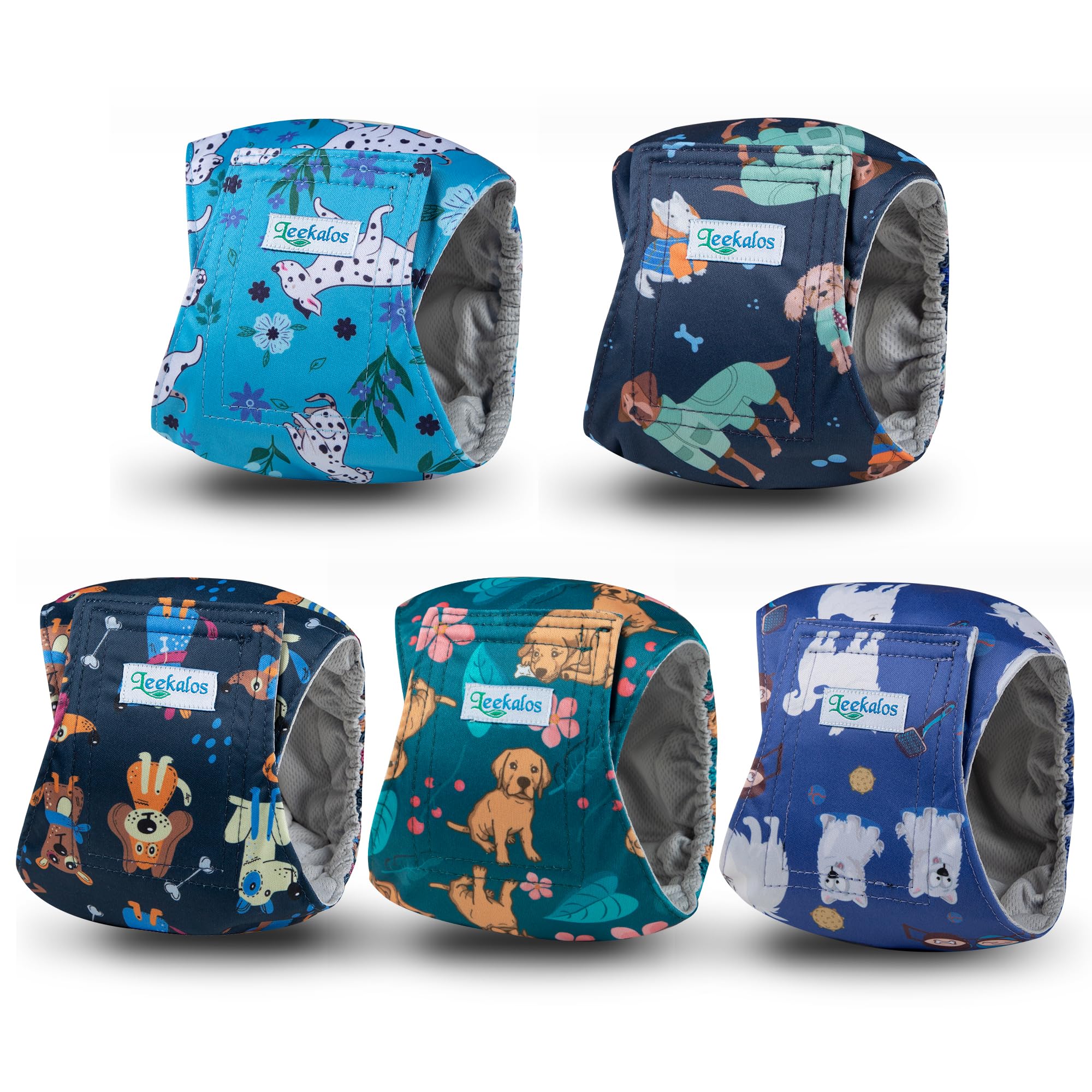Leekalos Male Dog Diapers, Dog Belly Bands for Male Dogs Wraps Washable Doggie Diapers High Absorbing Dog Belly Bands(5 Pack)