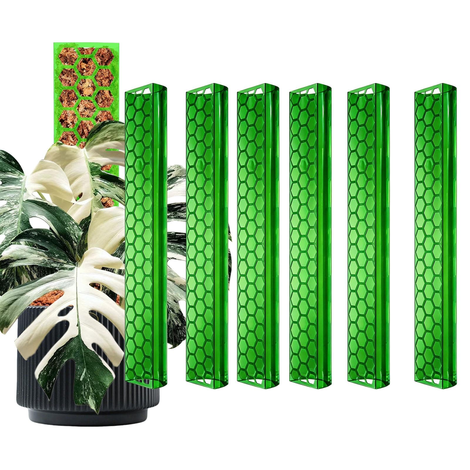 6 Pcs 17 Inch Plastic Moss Pole for Monstera, Designed Specifically for Climbing Plants, Stackable Plant Support for Plants, Clear Green