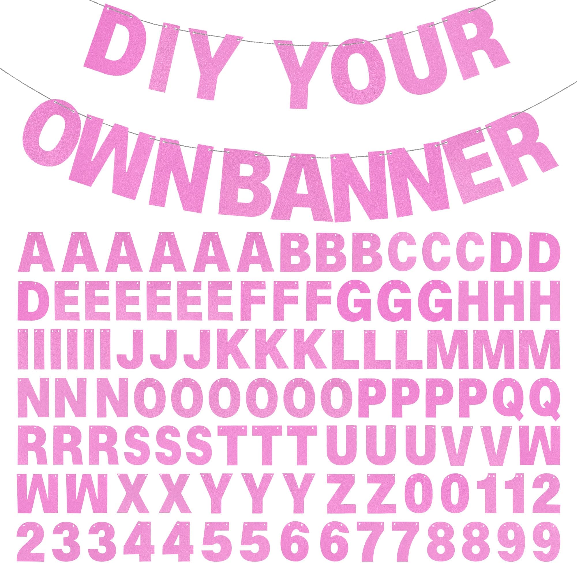 DIY Banner Kit with Letters Glitter Pink Customizable Birthday Graduation Banner Custom Party Hanging Banners for Graduation Wedding Party Baby Shower Decoration (Pink)