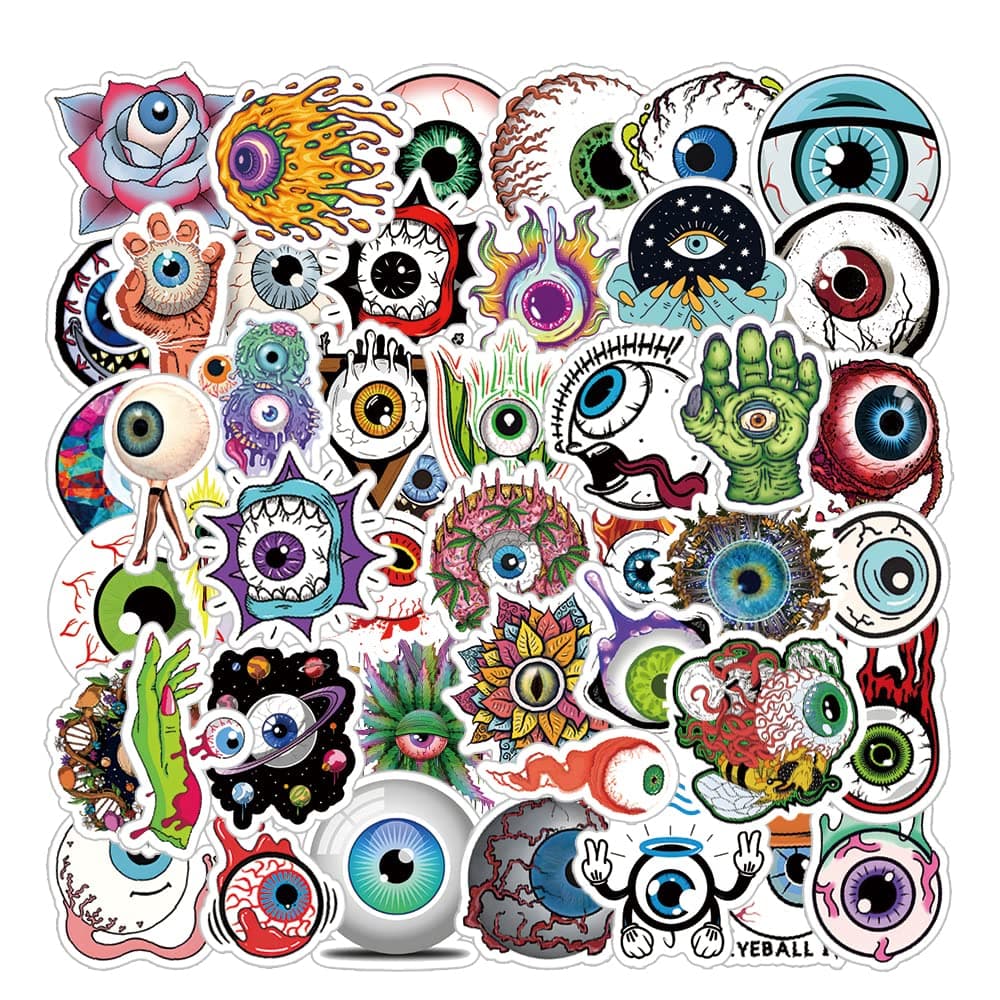 64Pcs Cool Eyeball Stickers Pack, Halloween Horror Terror Vinyl Waterproof Sticker Decals for Water Bottle,Skateboard,Laptop,Phone,Journal,Scrapbooking for Kids Teens Adults for Supply Favor Decor