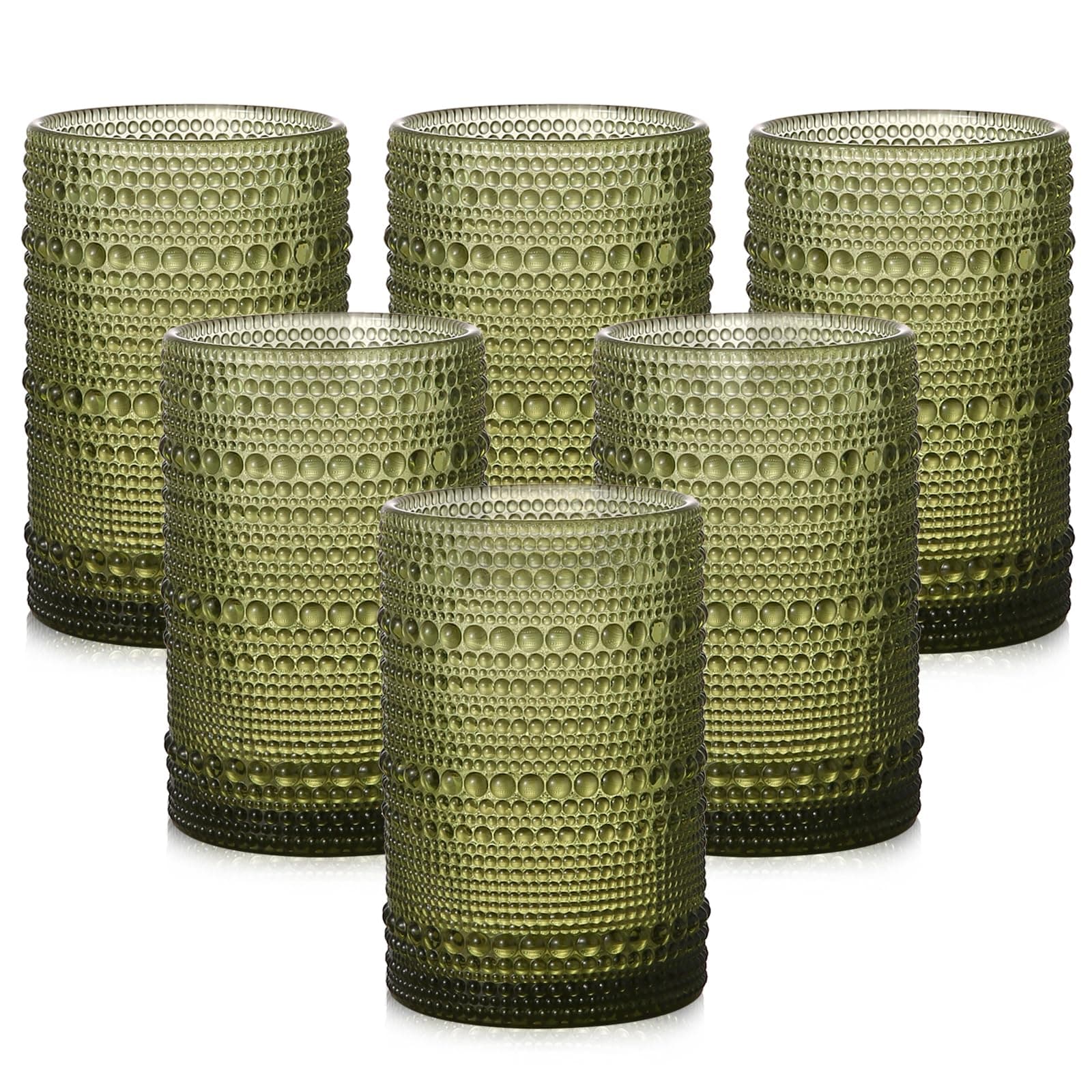 ZMOWIPDL Drinking Glasses Set of 6,15 oz Green Hobnail Glass Cups