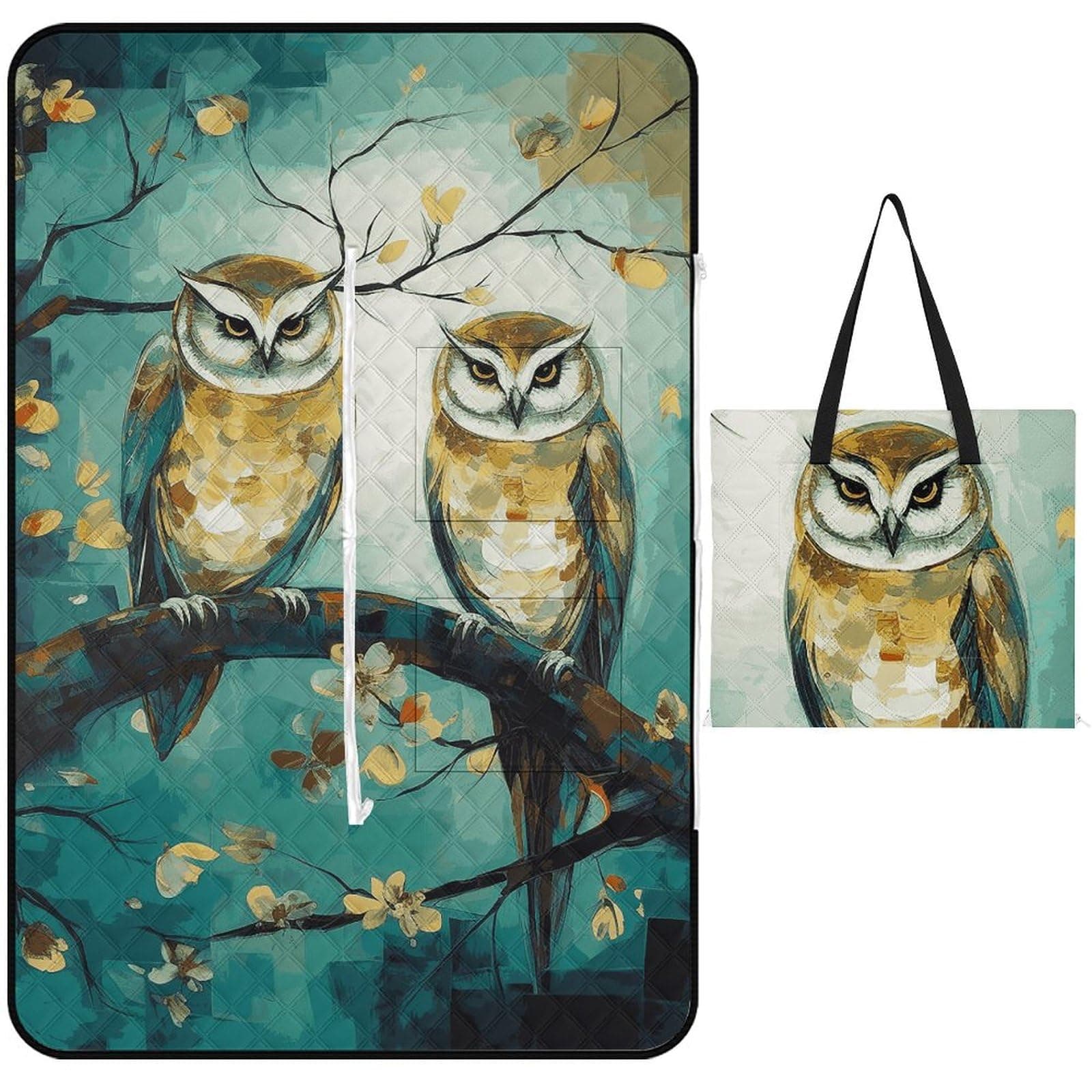 NKJJSTES Picnic Blankets Waterproof and Foldable Picnic Beach Mat Portable Couple Owl Perch Tree Camping Blanket for Camping, Park, Beach