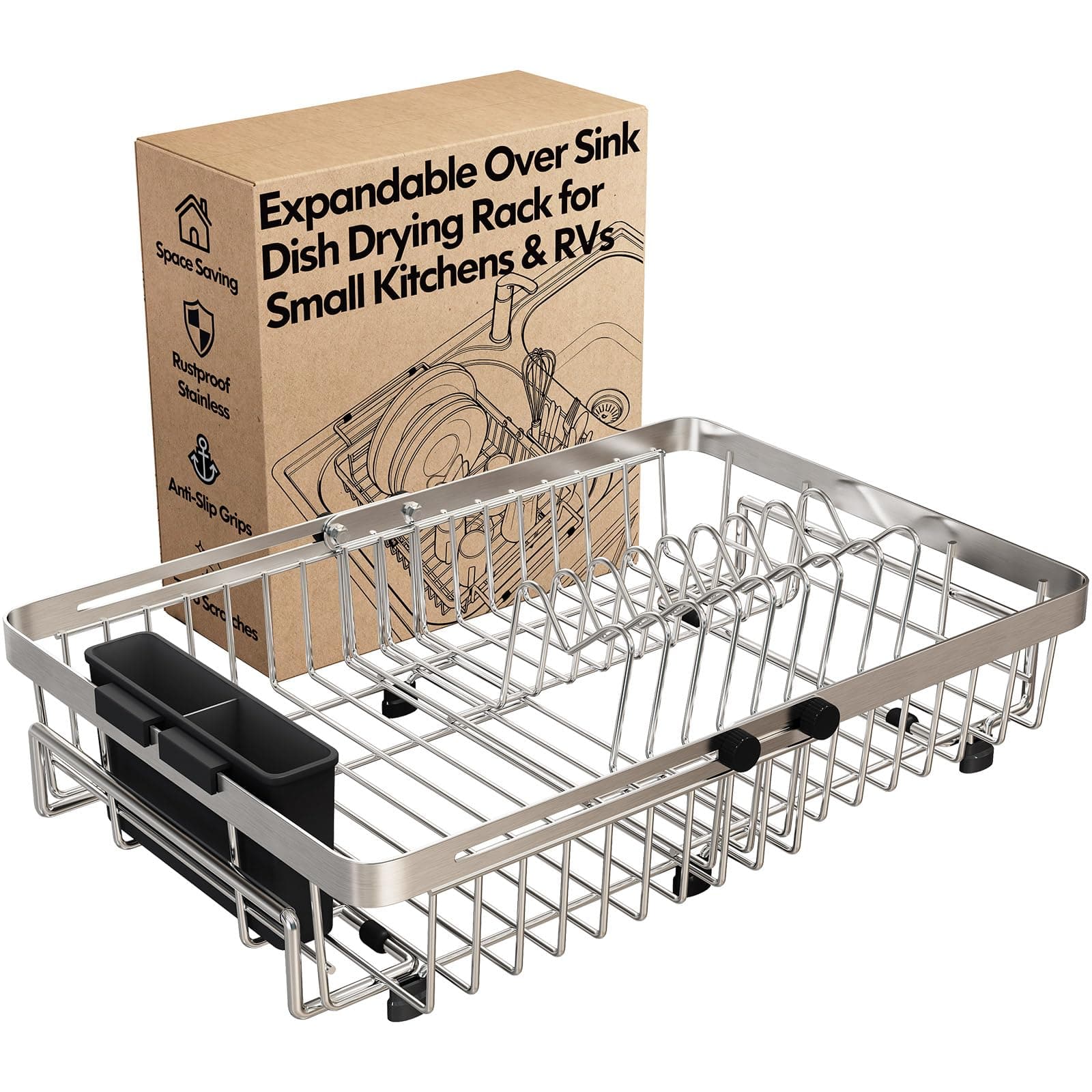 MAJALiS Expandable Stainless Steel in Sink Dish Drying Rack for Kitchen