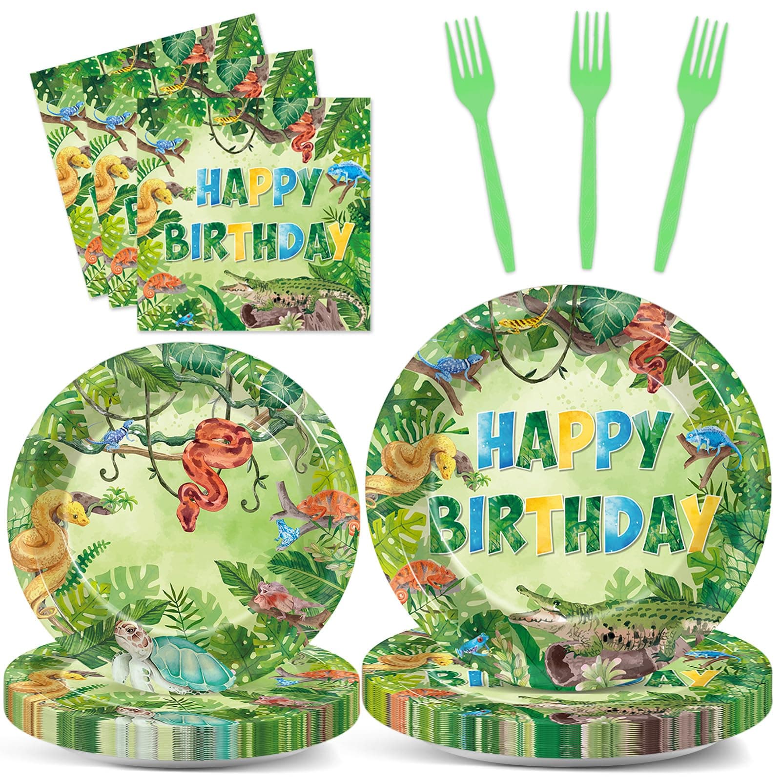 96PCS Reptile Plates and Napkins Snake Jungle Party Decor for 24 Guests
