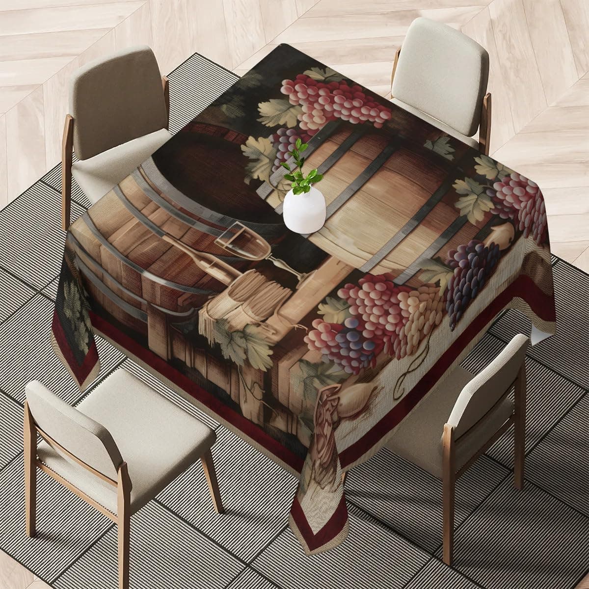 Ioracida Square Tablecloth Vintage Wine Table Cloth, Washable Table Cover Dust-Proof Wrinkle Resistant for Restaurant Picnic Indoor Outdoor Dining, Red Wine 52 x 52 Inch