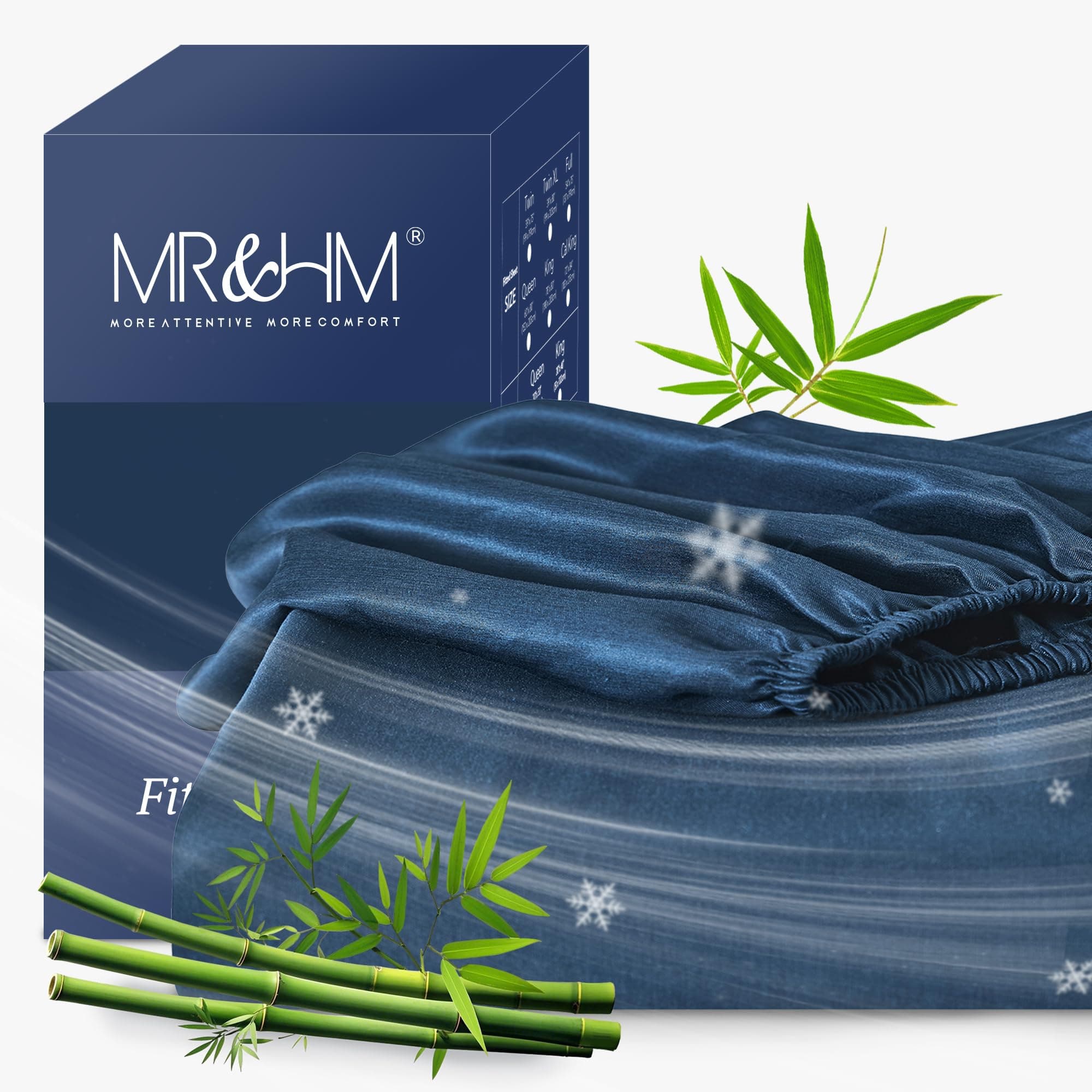 MR&HM Twin XL Fitted Sheet Only, Ultra-Soft Blend Rayon Derived from Bamboo, Silky & Breathable, 15" Deep Pockets with Elastic Straps, No-Slip, Cooling Fitted Sheet for Hot Sleepers, Navy Blue