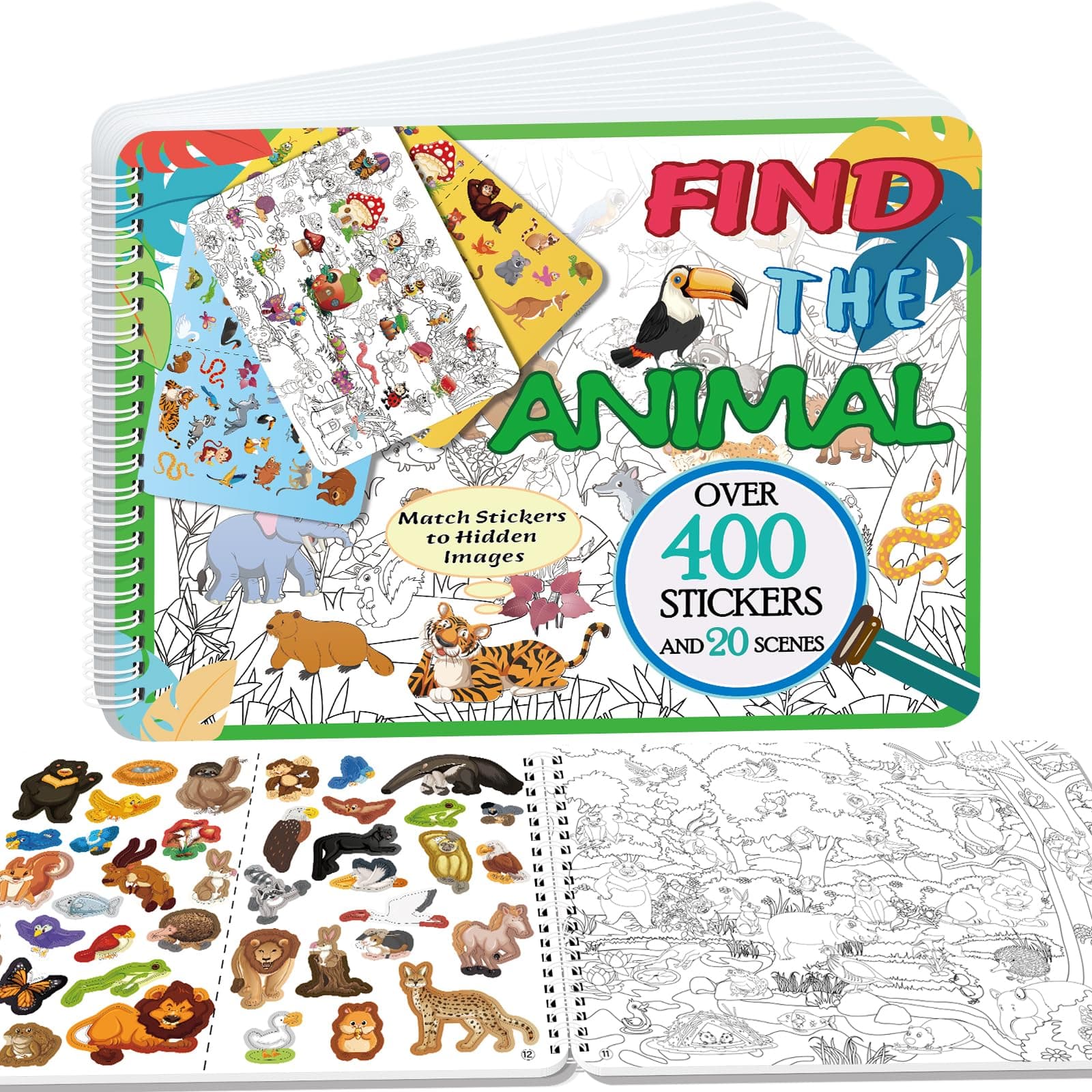 Kalysky Search and Find The Animal Sticker Book for Kids Ages 3-8