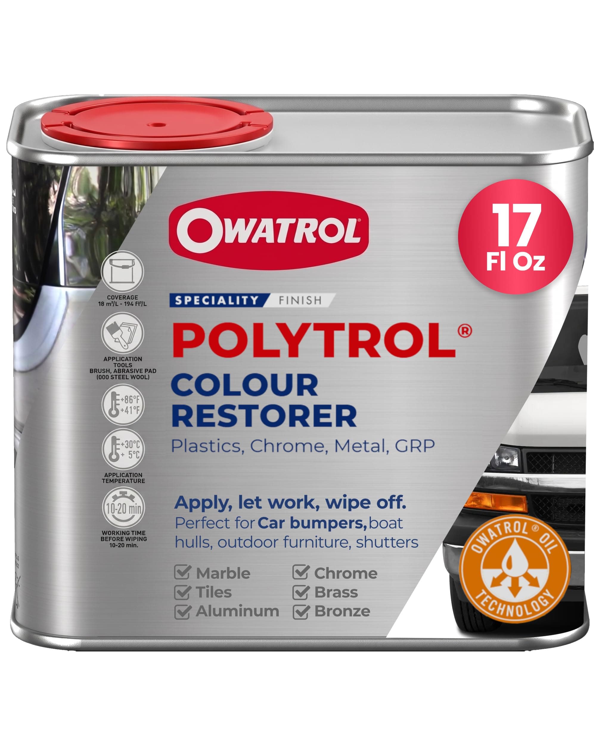 Owatrol Polytrol Colour Restorer, Easy to Apply & Deeply Penetrating, Perfect for Restoring Metals, Plastics, GRPs, PVCs, UPVCs, Composites, Chromes, Gelcoats & More - 0.5 litres