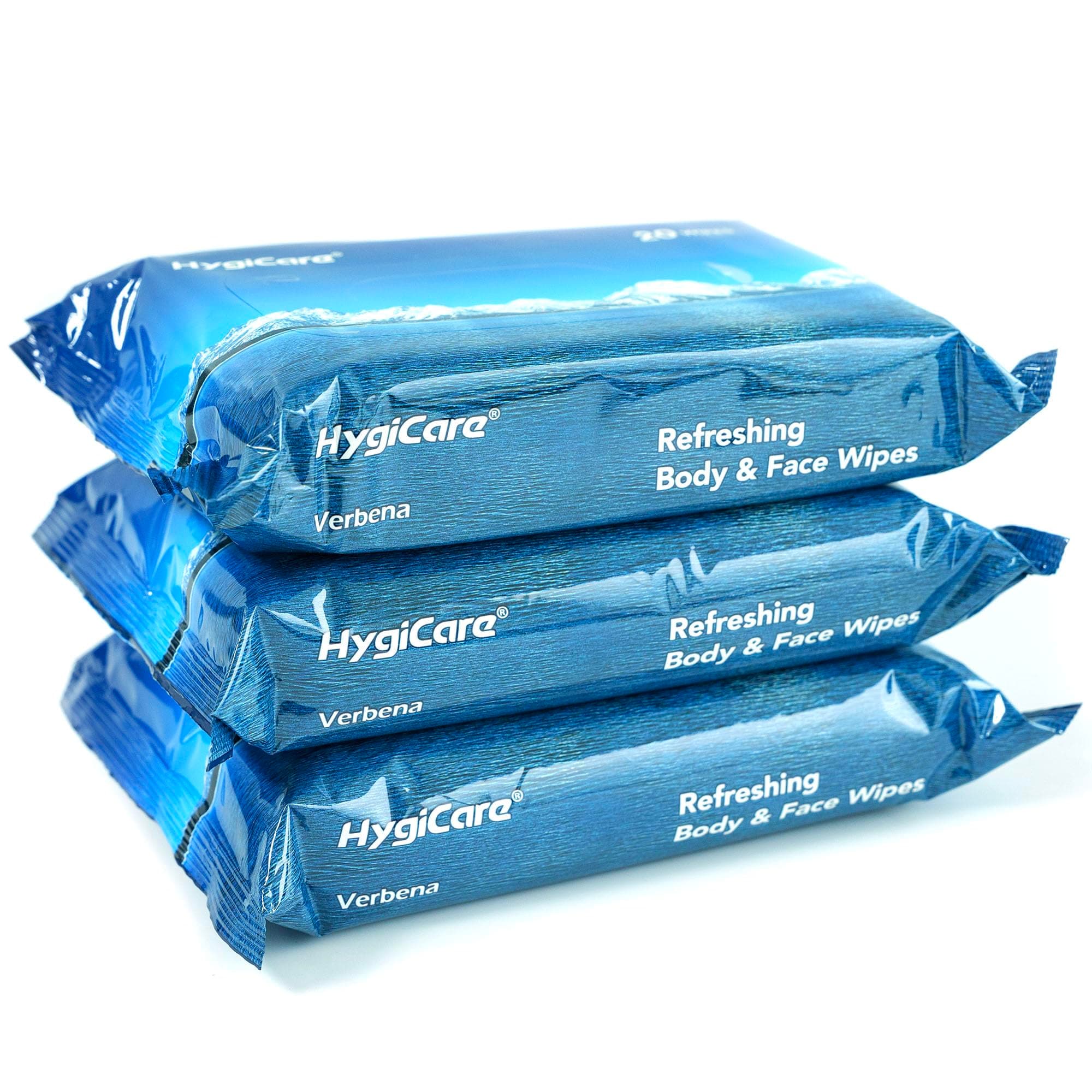 HygiCare Bamboo Body & Face Wipes for Adults Bathing No Rinse, Shower Wipes 60 Count, 12"x8" Extra Thick, Verbena Scent, Biodegradable Disposable Washcloths for Travel, Elderly, Car, Gym, Camping