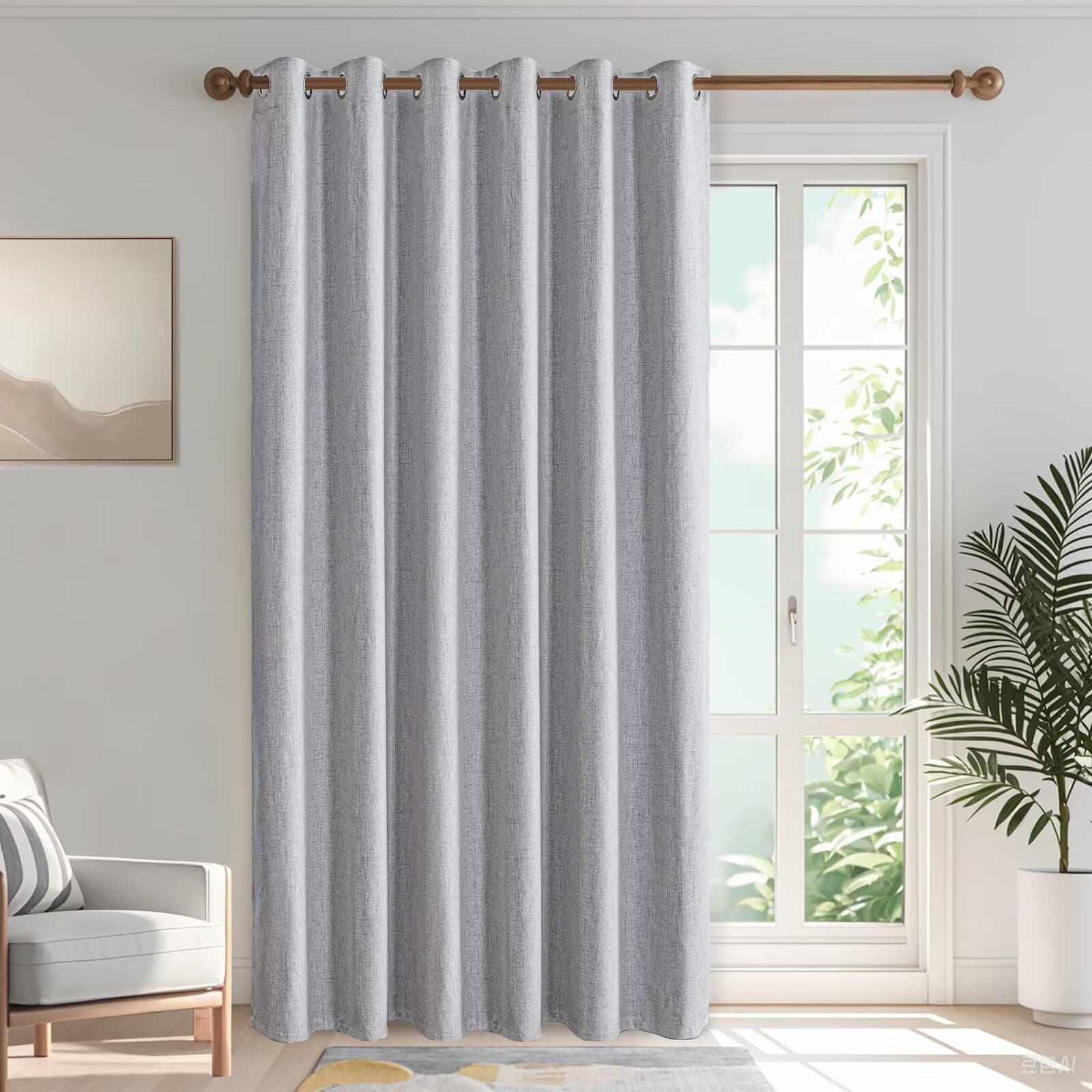 IGEMAEVE 100% Blackout Curtains for Bedroom 1 Panel, Greyish White Curtians 108 Inches Long Thermal Insulated, Blackout Grommet Drapes for Living Room Windows Home Decor(100W x 108L Inch, 1 Panel)