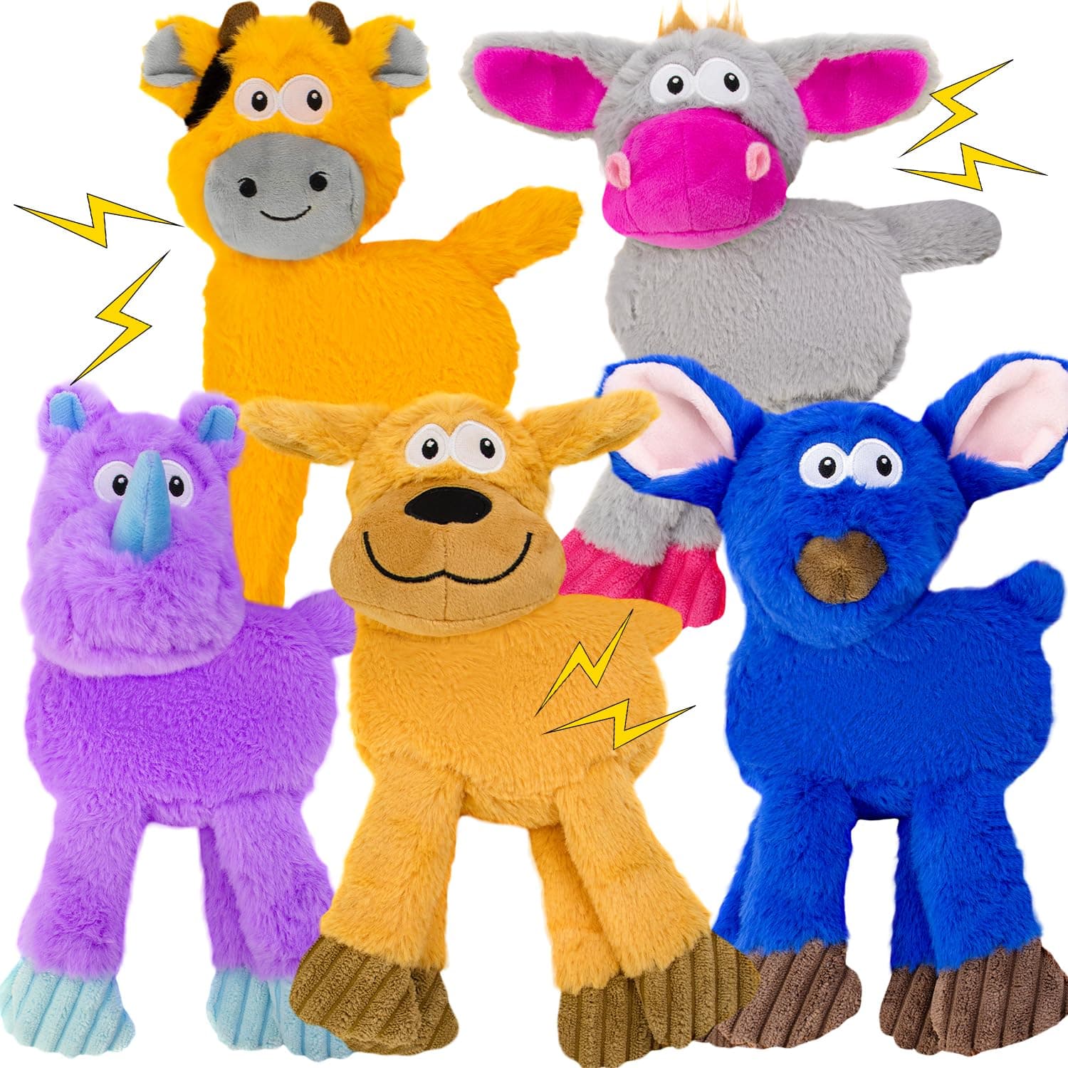 VWPTCHI Squeaky Dog Toys, 5 Pack No Stuffing Crinkle Dog Toy for Small,Medium Large Dogs, Not for Aggressive Chewers, Indoor Outdoor Training,Dog,Donkey,Cow,Rhino,Hipo.