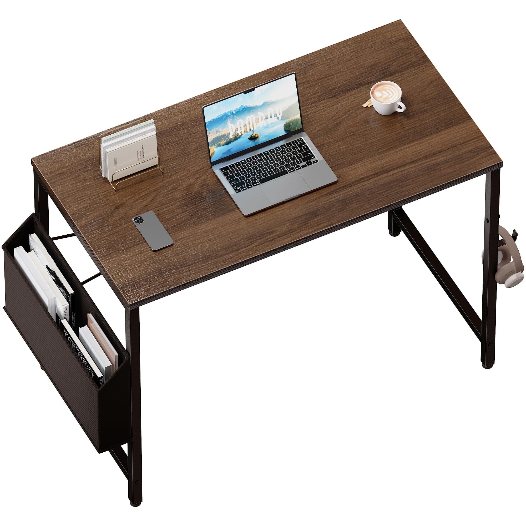 Pamray 32 Inch Computer Desk for Small Spaces with Storage Bag, Home Office Work Desk with Headphone Hook, Small Office Desk Study Writing Table