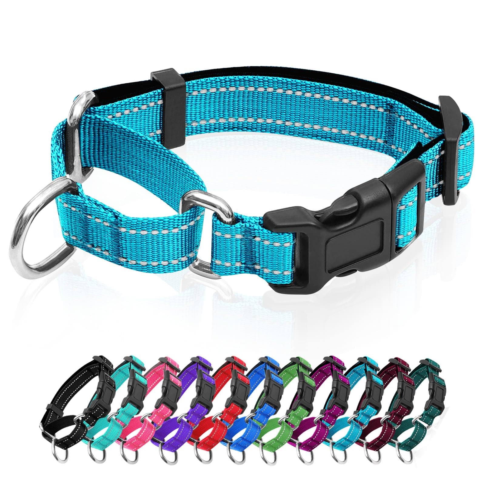 Reflective Martingale Dog Collars. Dog Collar with Quick Release Buckle. Adjustable Soft Padded Breathable Nylon Pet Collar Suitable for Puppies for Small Medium Large Dogs.