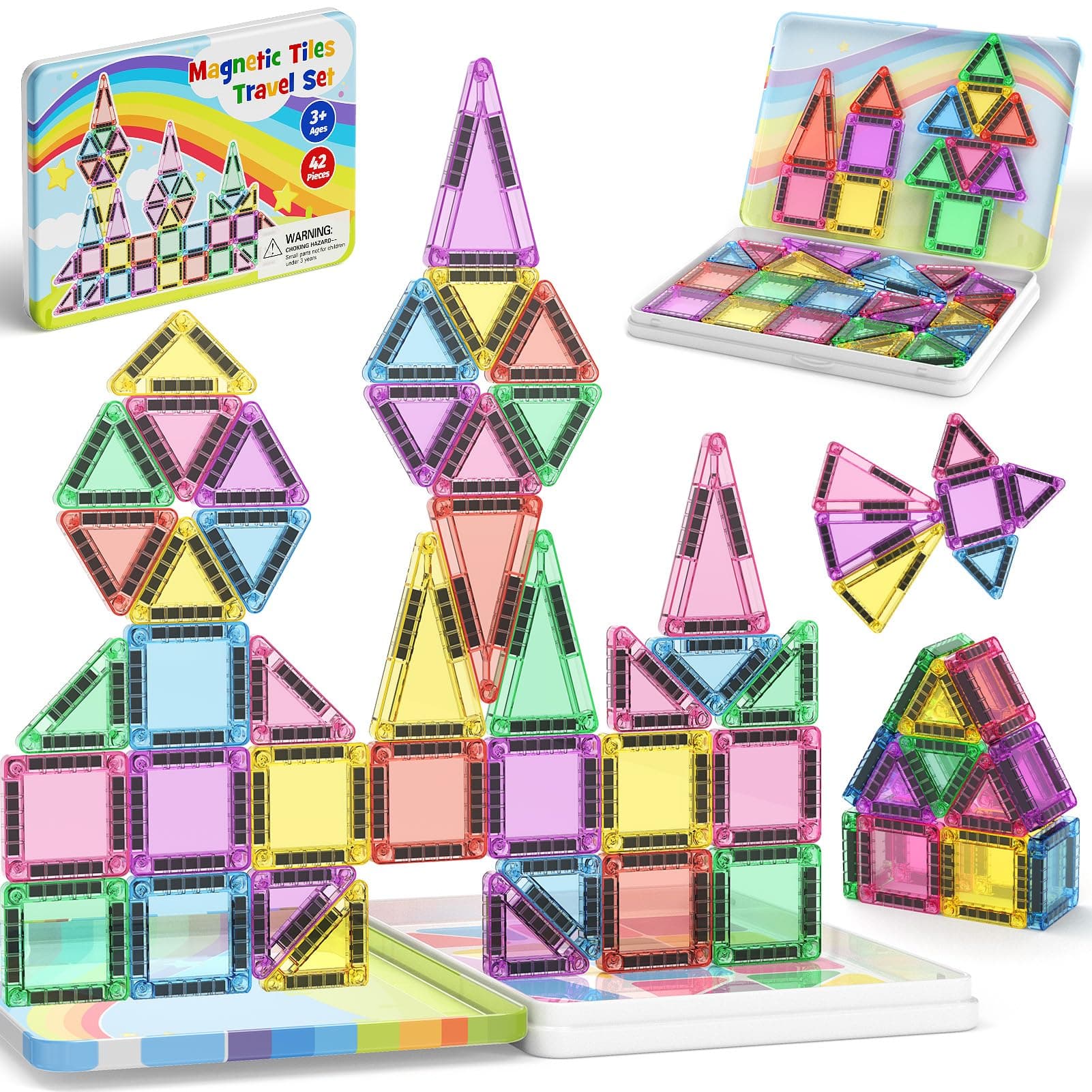 Magnetic Tiles Travel Set Toddlers: 42PCS Mini Building Blocks for Planes
