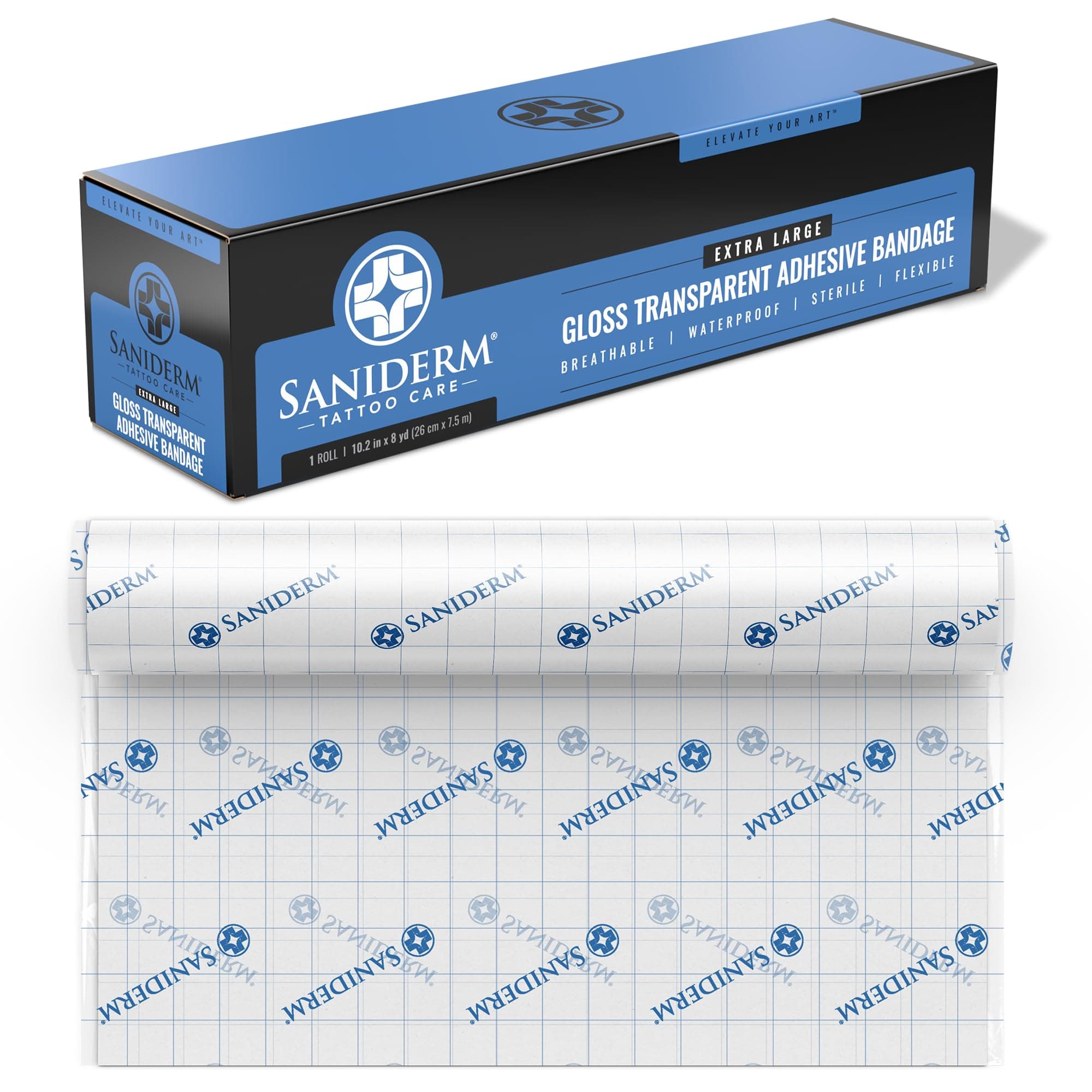 Saniderm Tattoo Aftercare Bandage – Convenient, Faster Tattoo Healing and Protection – Sterile, Waterproof, and Latex-Free (10.2" x 8 yards)