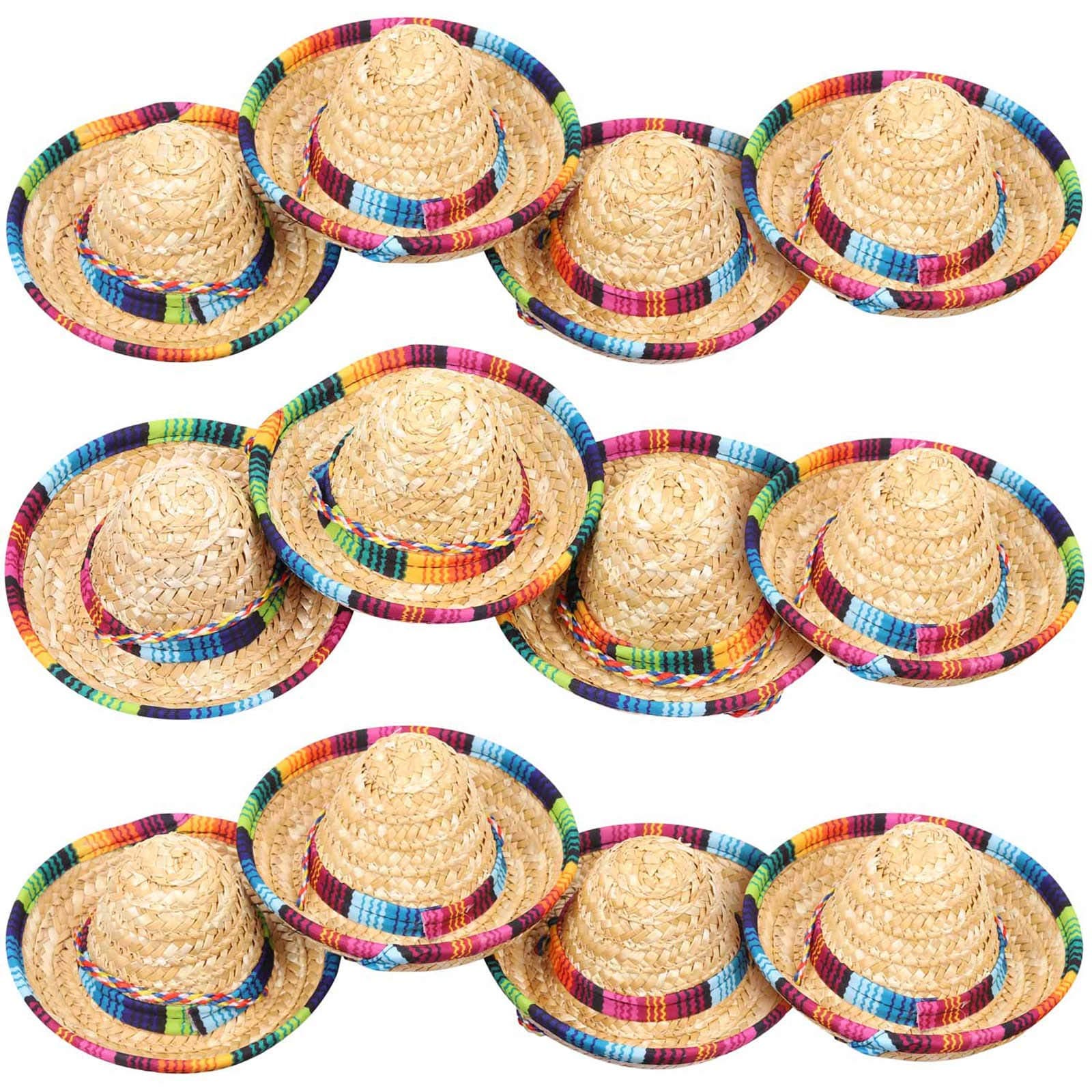 12 Pack Mini Sombrero Hats 5.9 Inch Small Straw Sombreros Cinco de Mayo Hats for Kid Pet Doll Themed Party Decoration