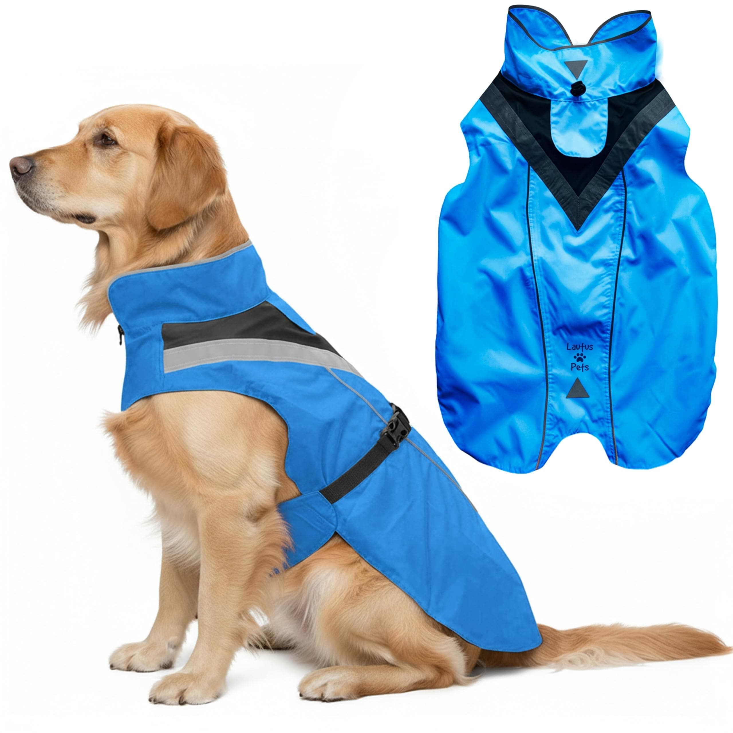 Lautus Pets Dog Clothes, Dog Raincoat, Waterproof, Reflective, S, Blue