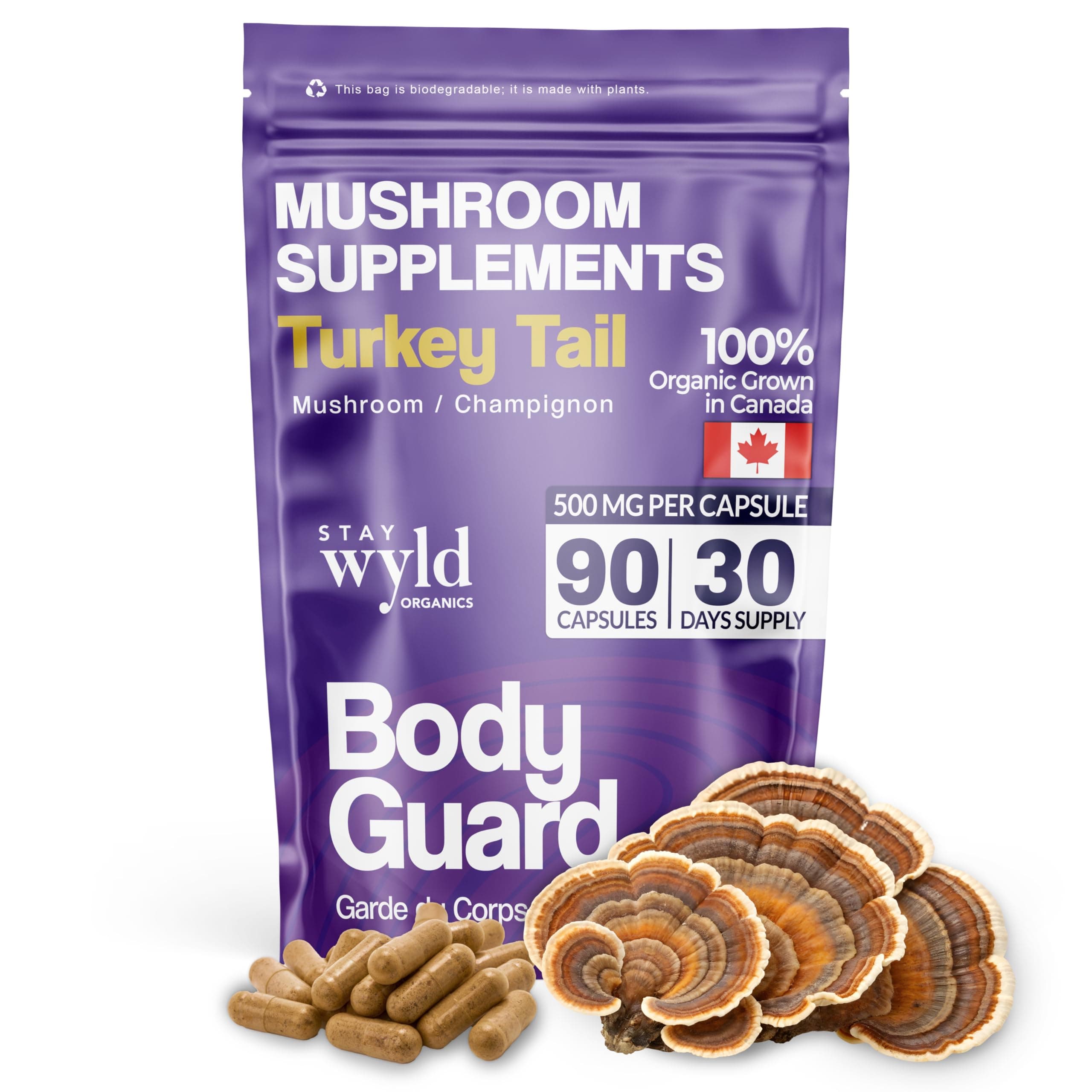 Stay Wyld Turkey Tail Mushroom Supplement Capsules, Non-GMO, 90 Caps