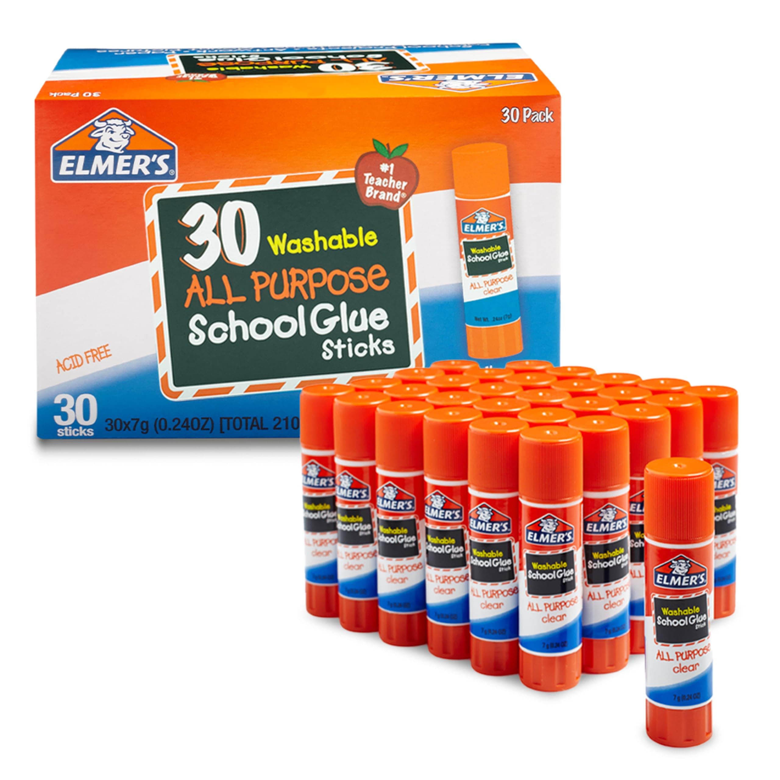 Elmer's Washable All-Purpose School Glue Sticks, .24 oz, 30 Pack (E556)