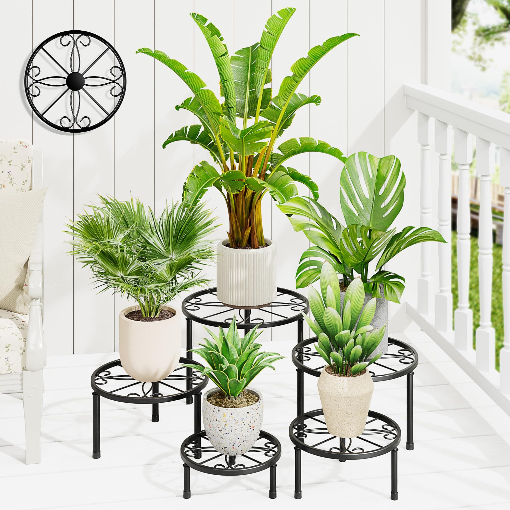 NQW 5 Pack Short Plant Stand Flower Pot Anti-Rust Iron,Metal Plant Stands,Potted Plant Holder for Garden Home Metal Flower Shelf Outdoor