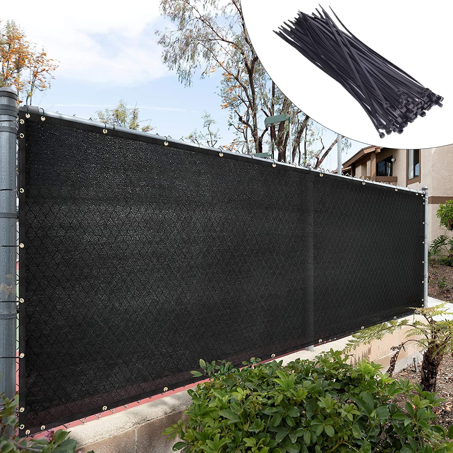 Royal Shade Custom Size 6' x 48' Black Fence Privacy Screen Windscreen Cover Netting Mesh Fabric Cloth - Cable Zip Ties Included (We Make Custom Size)