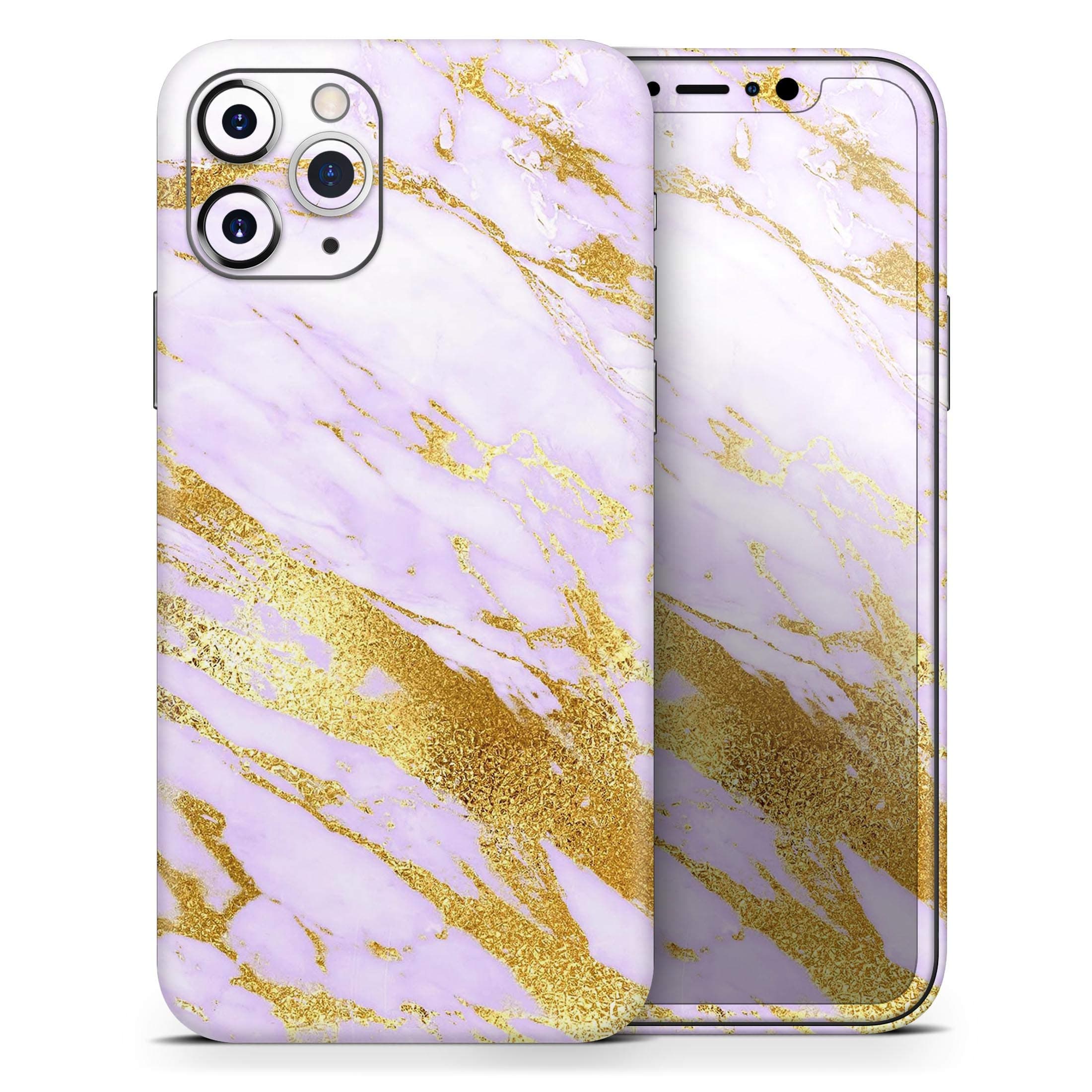 Purple Marble & Digital Gold Foil V7 - DesignSkinz Protective Vinyl Decal Wrap Skin Cover Compatible with The Apple iPhone 11 Pro (Full-Body, Screen Trim & Back Glass Skin)