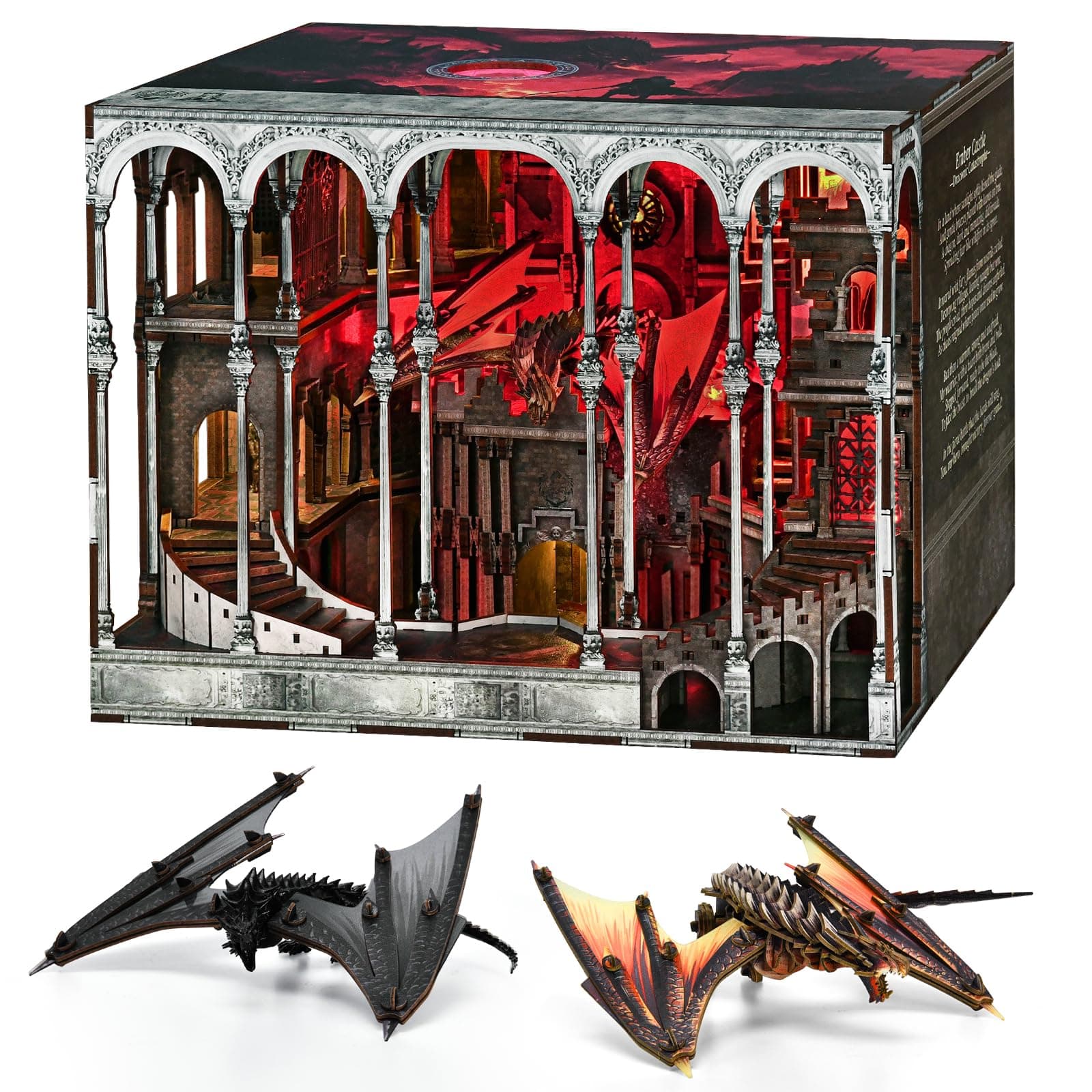 Ember Castle DIY Book Nook Kit, 3D Wooden Puzzle Dollhouse with LED