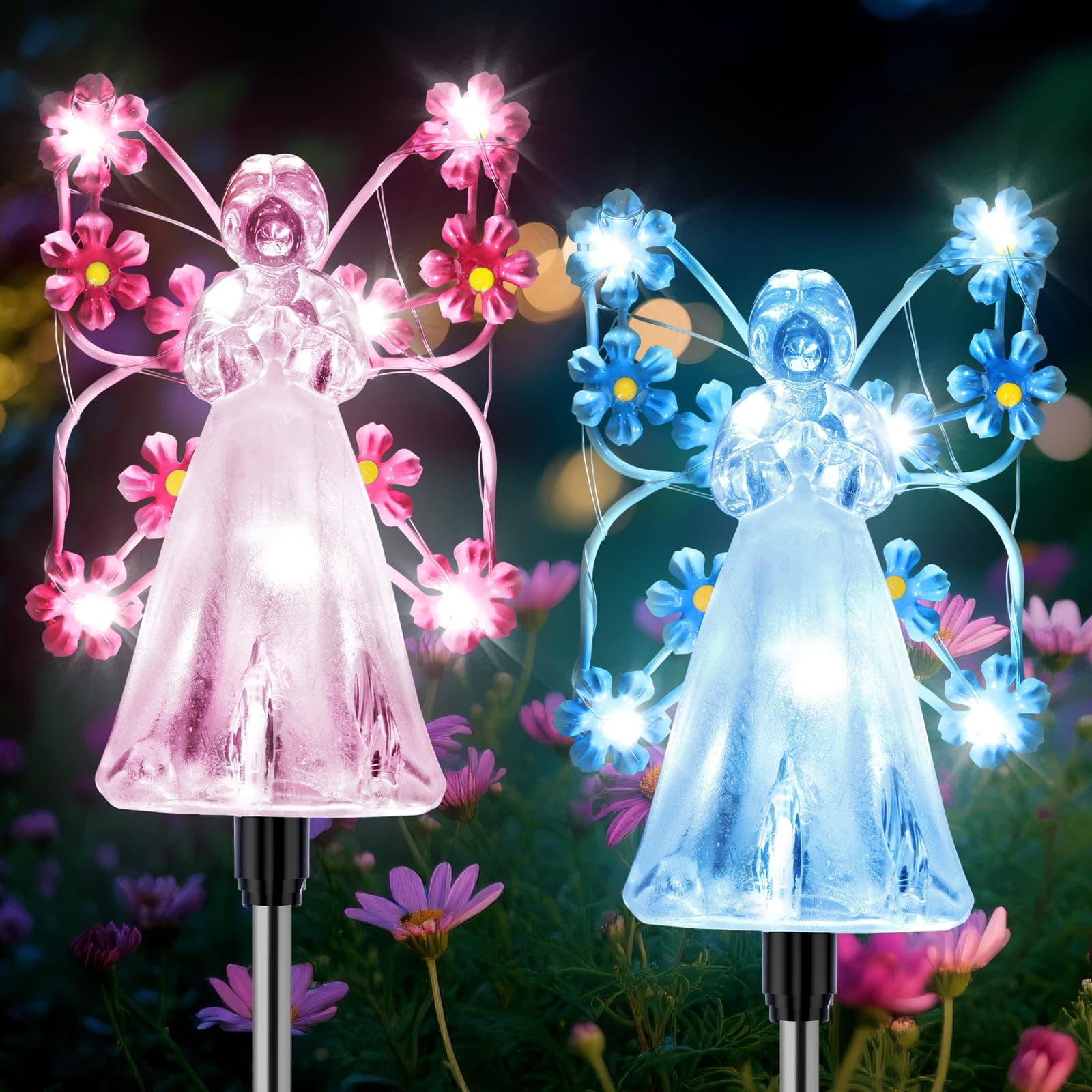 Fohil 2 Pack Solar Garden Lights Outdoor, Solar Angel Lights for Cemetery