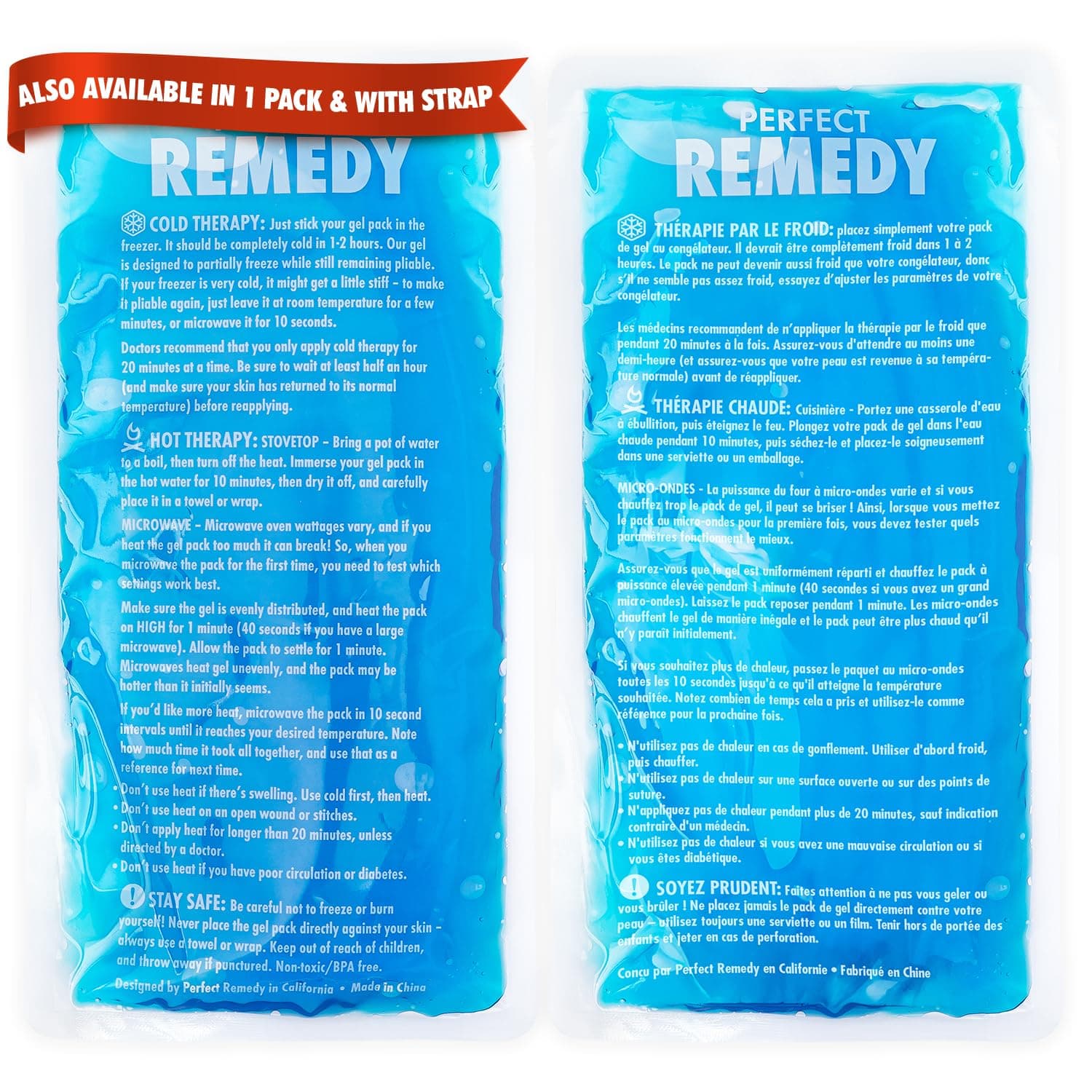 Perfect Remedy Gel Ice Pack Hot & Cold Compress, Reusable Injury Ice Pack for Pain Relief Aid, Soothing Soft Gel for Soreness Muscle Strain conditions, Hot Water Bottles Alternative (2Pk, Blue, Large)