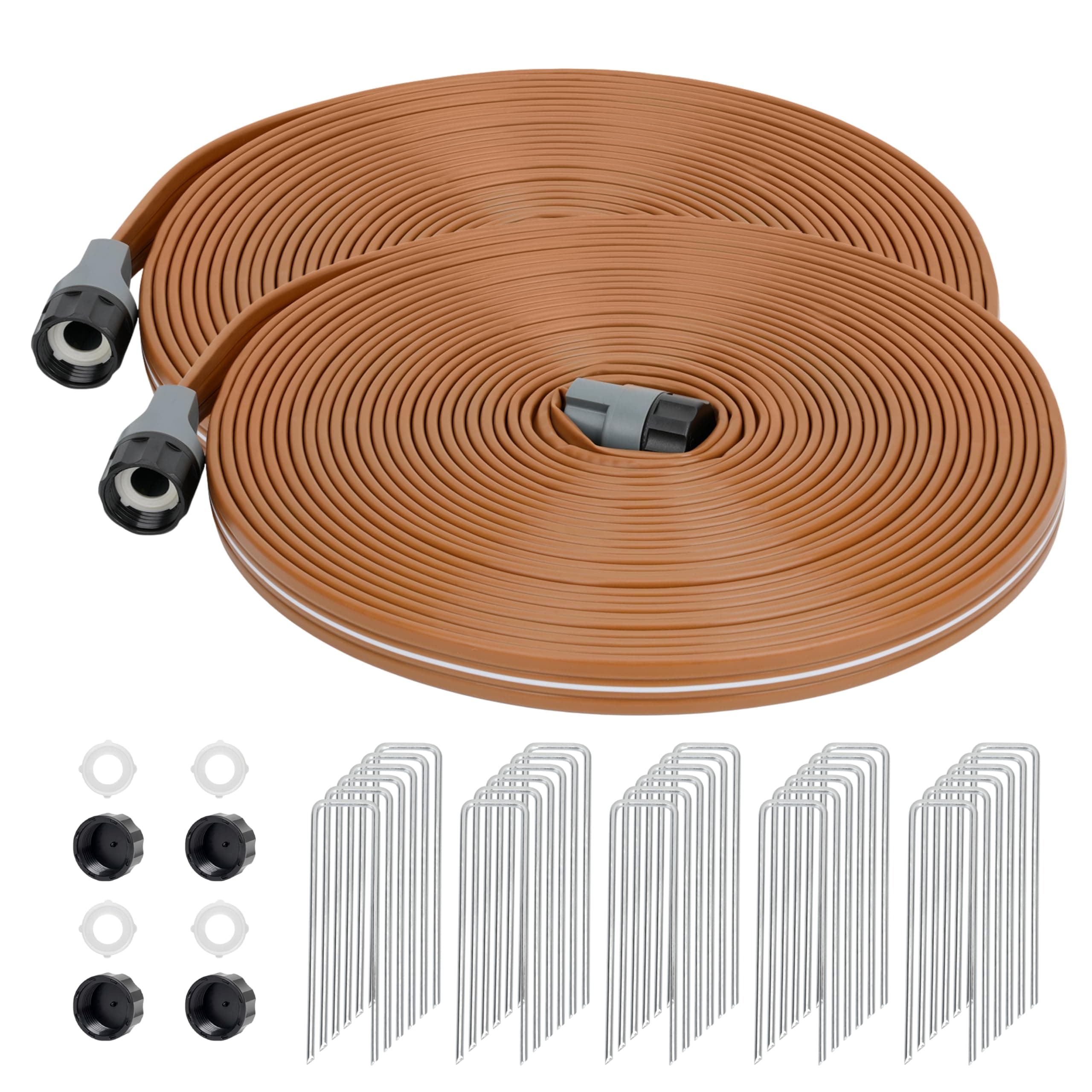 KOBAZ Sprinkler Soaker Hose, Watering Hose with Holes, High-Efficiency Sprinklers System for Lawn and Garden with Staples (100FT(50FT-2Pack))