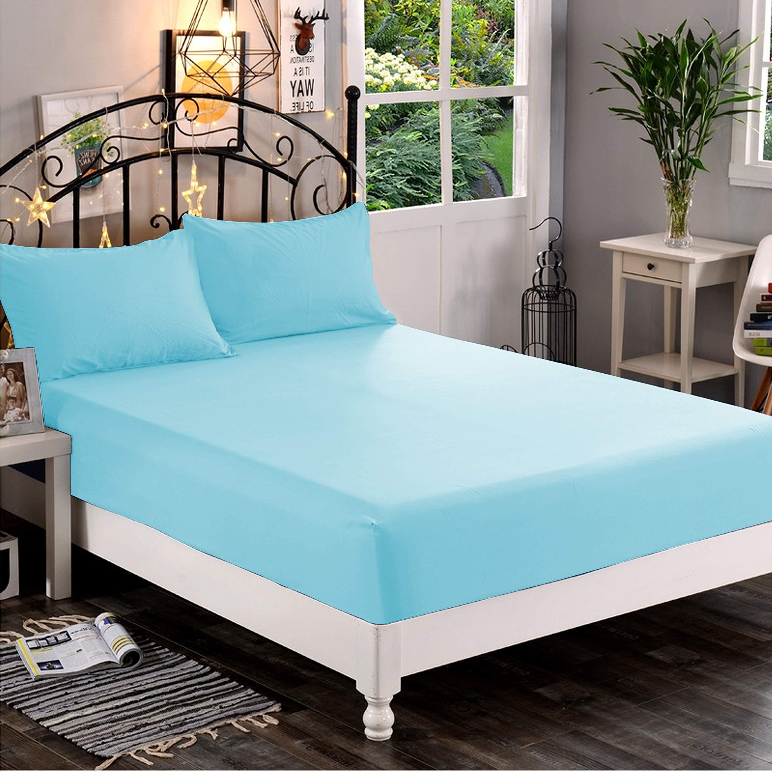 Elegant Comfort Premium Hotel Quality 1-Piece Fitted Sheet, Softest Quality Microfiber - Deep Pocket up to 16 inch, Wrinkle and Fade Resistant, Twin/Twin XL, Aqua Blue