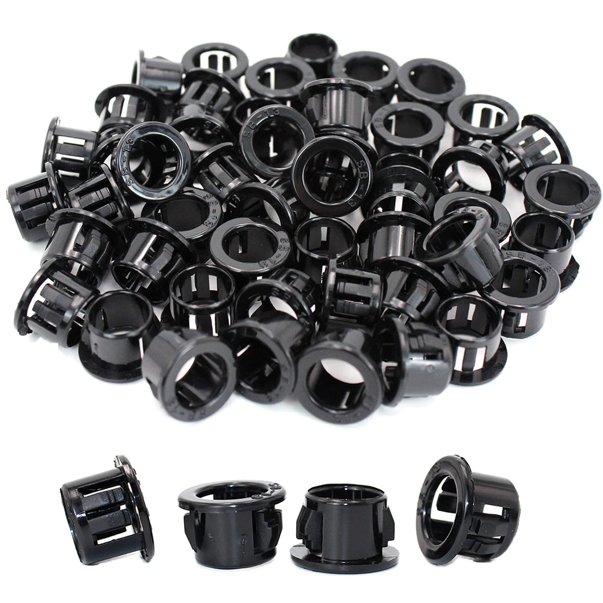 EASYEAH 1/2 inch(13mm) Cable Snap Bushing Grommet-Black Nylon Snap in Cable Hose Bushing Grommet - Snap Bushing Plastic Grommets, 50pcs