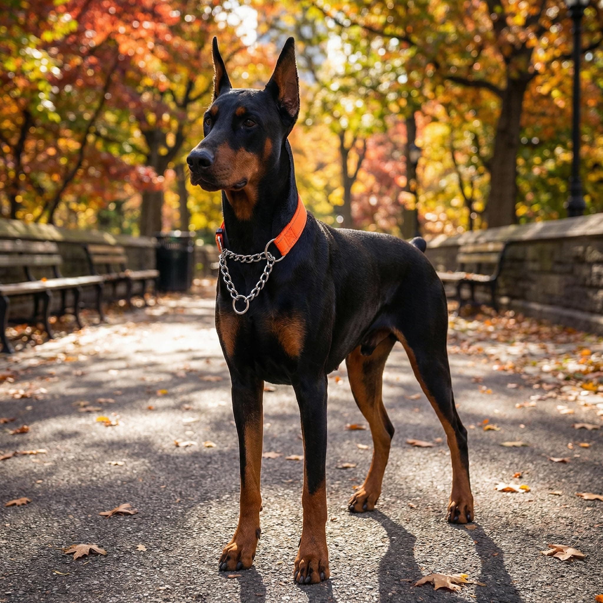 haoyueer Martingale Dog Collar with Stainless Steel Chain and Leash Set, Martingale Collar with Reflective, 5FT Double Handle Dog Leash Padded, Adjustable for Medium Large Dogs (Orange Collar, L)