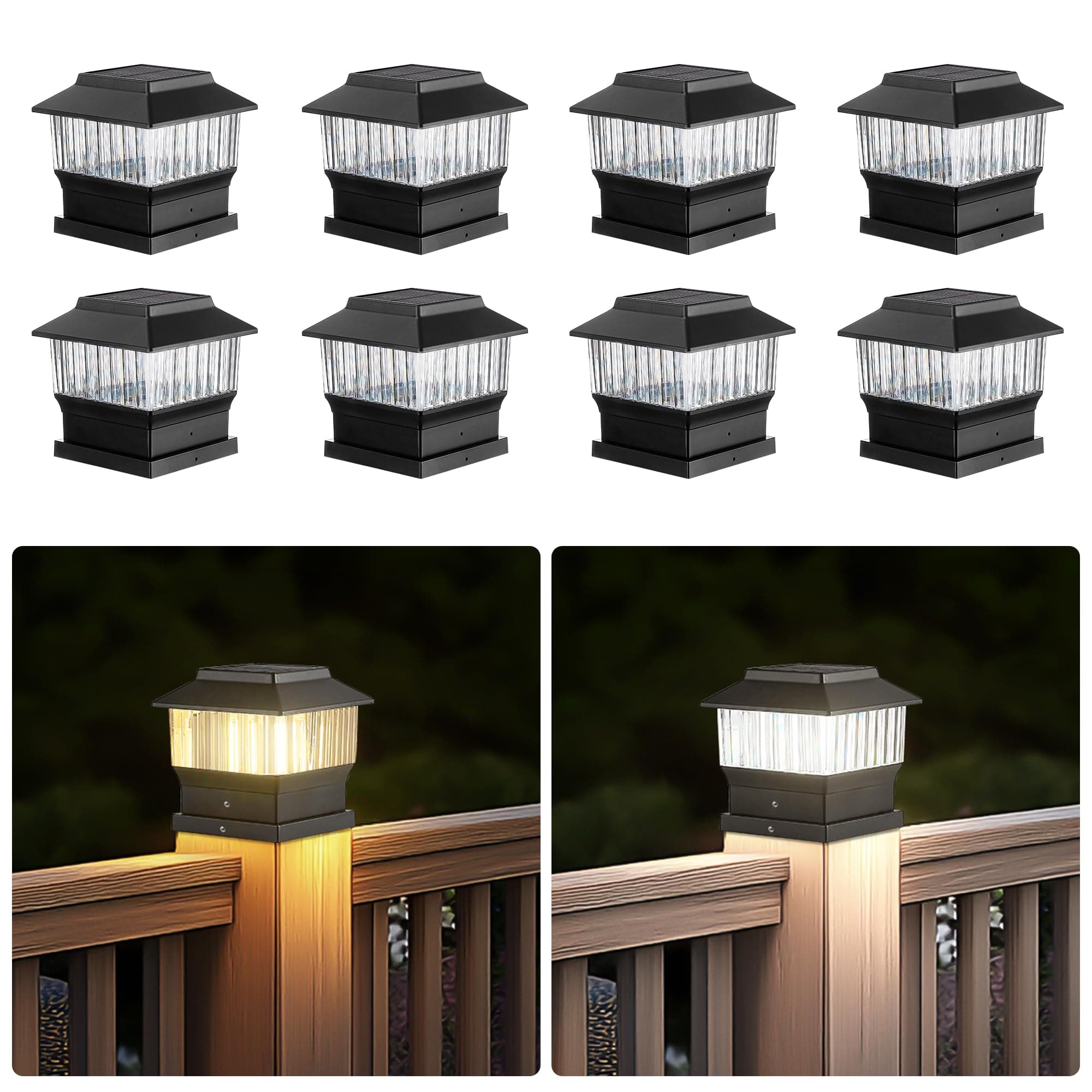 MOON-DE-AGE Solar Caps for Deck Posts, 50 Lumen LED Deck Patio, 8 Pack