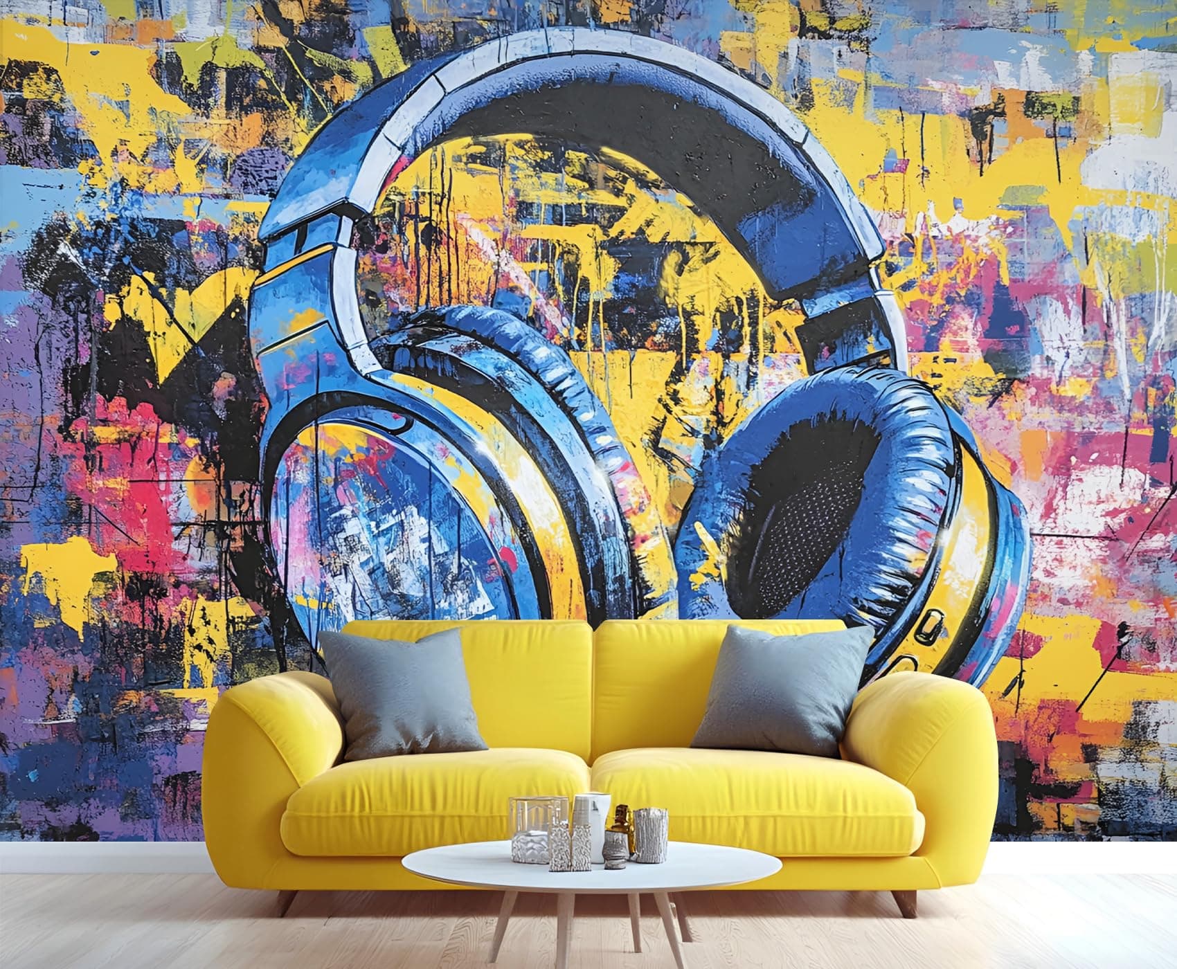 Graffiti Wall Mural, Music Mural Wallpaper, Abstract Graffiti Large Wall Mural, Wallpaper Photo Sticker for Teen Boy Girl Room Decoration (Not Peel n' Stick)