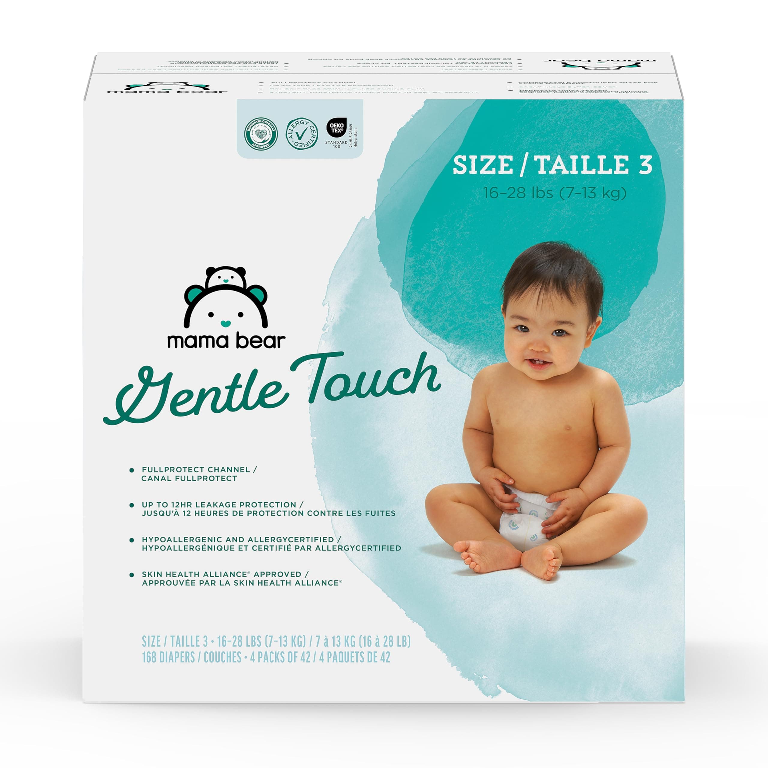 Amazon Brand - Mama Bear Gentle Touch Diapers, Size 3, 168 Count (4 packs of 42)