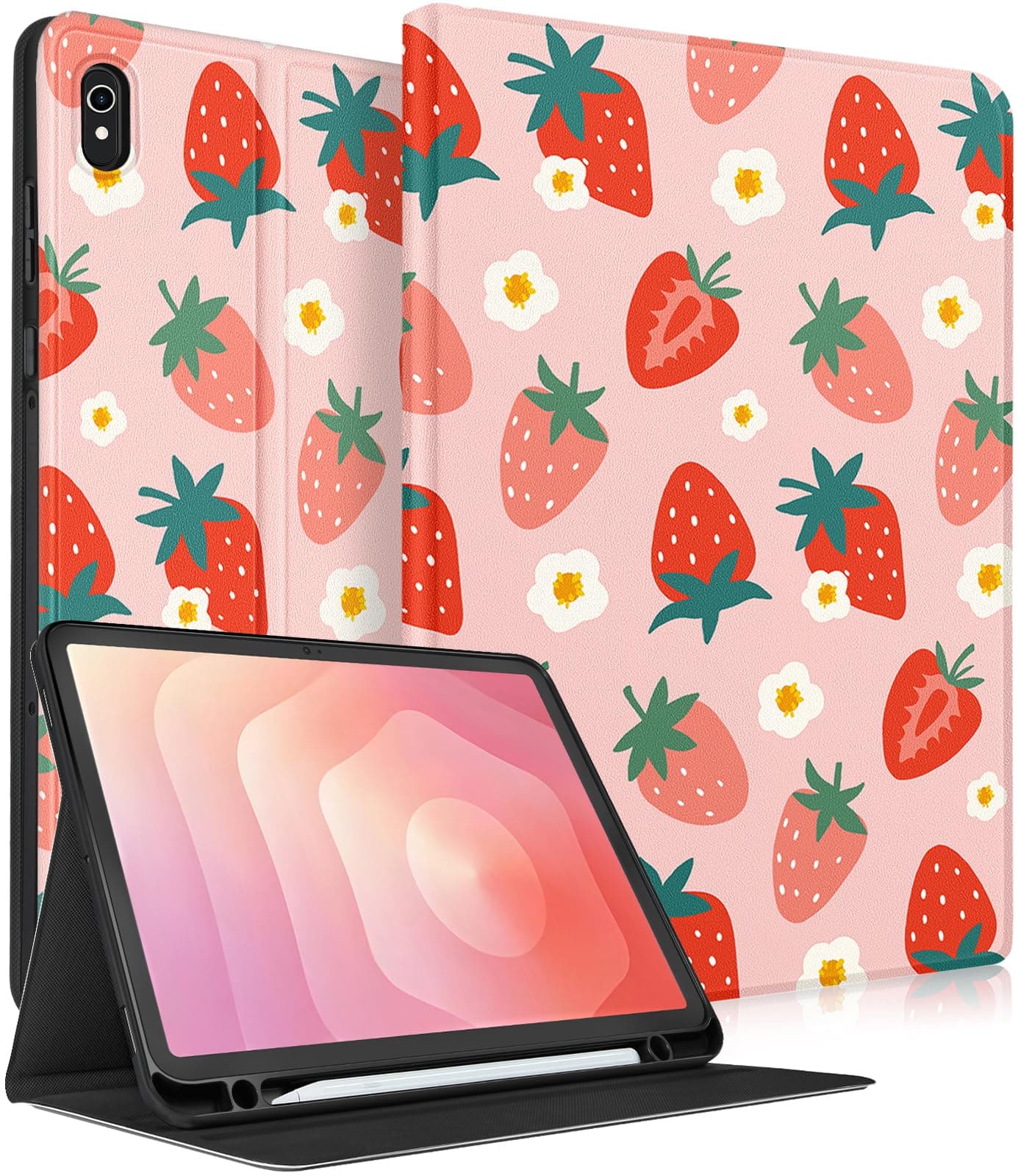Wazzasoft for Samsung Galaxy Tab S11 Case - Smart Folio Cover with Build-in Pencil Holder Women Girls Cute Design for Samsung S11 Tablet Case 11 Inch(SM-X730/X736/X736B) Cover,Strawberries