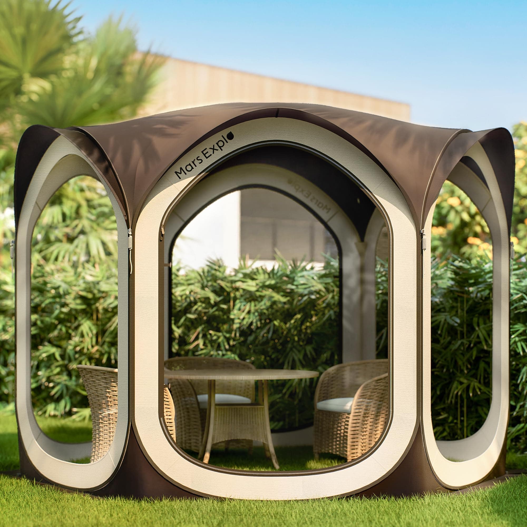 Mars Explo Screen Pop Up House Room Tent, Canopy Sun Shade Shelter for Camping, Patio, Backyard, Deck & Outdoor Activities, Portable Gazebo, Not Waterproof, 10'x10', Brown