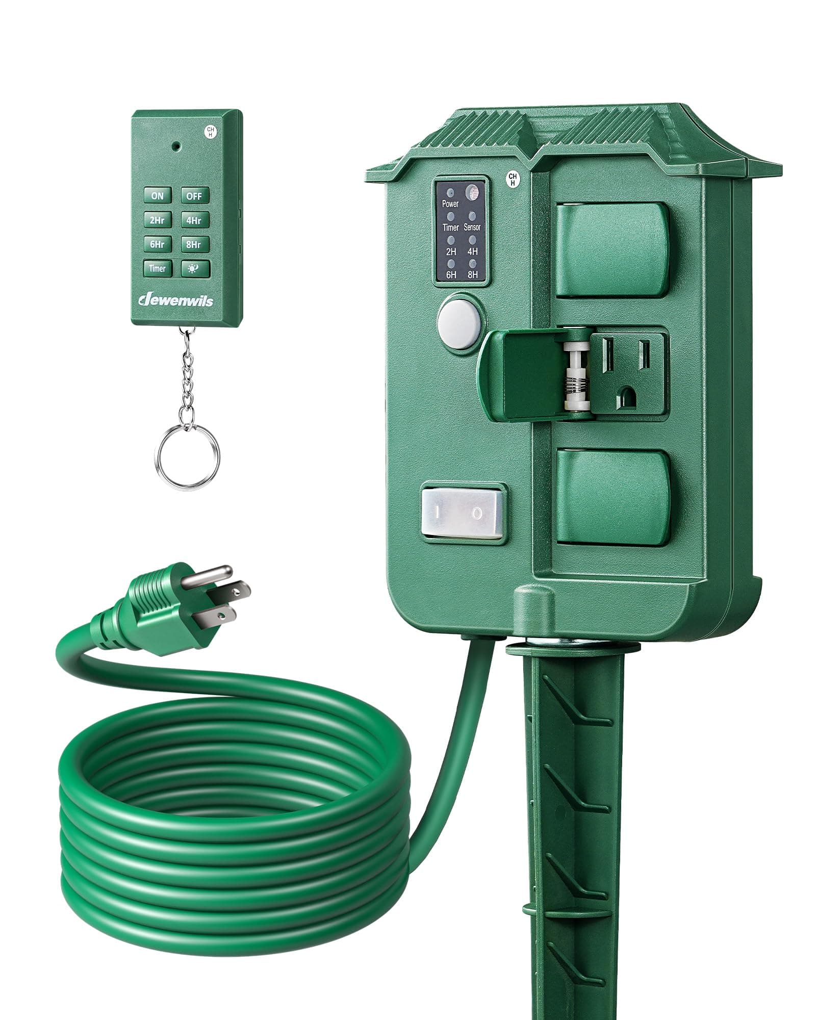 DEWENWILS Outdoor Power Stake Timer with Remote Control, Dusk to Dawn Timer
