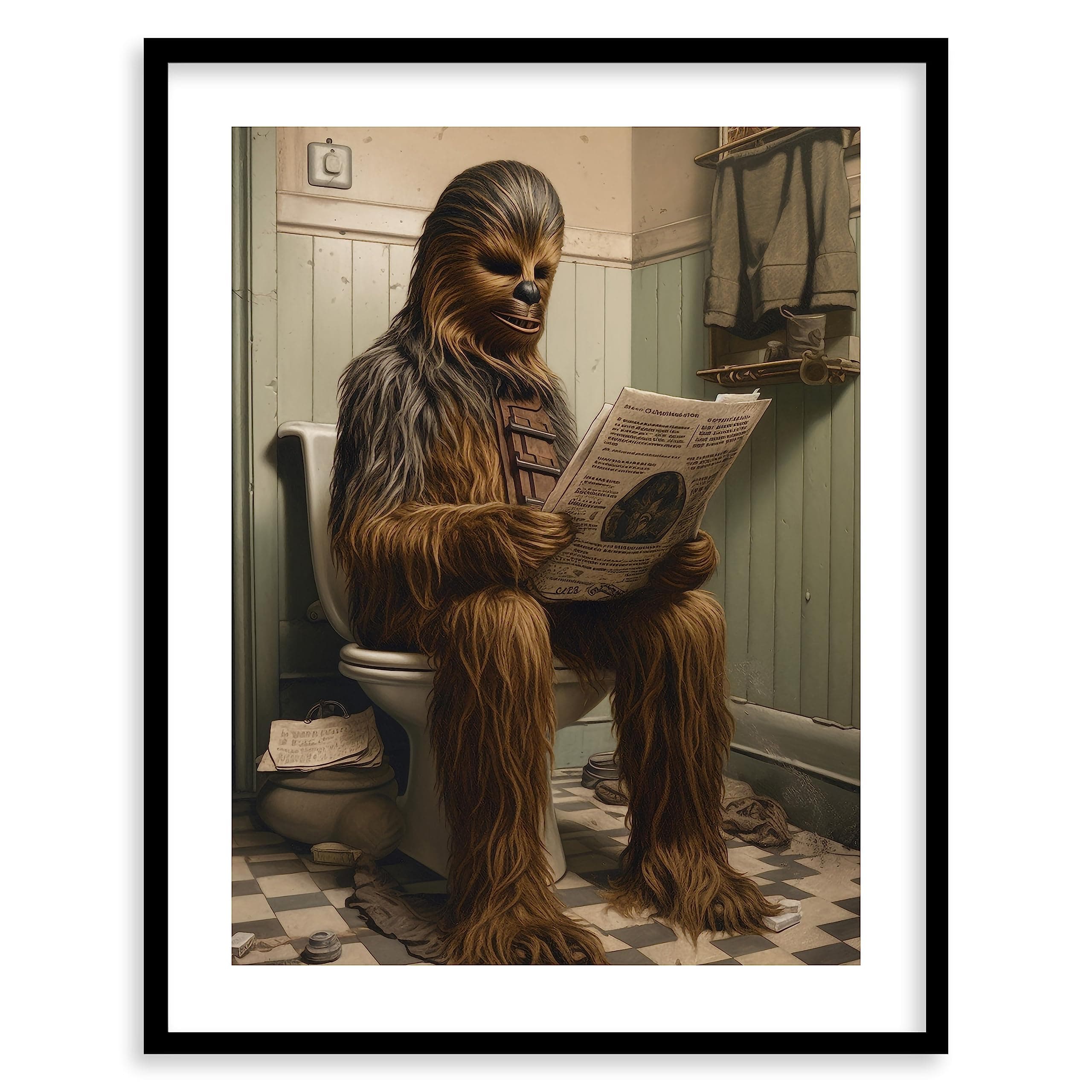 Star Wars Bathroom Décor Art Print - Premium Giclee Fine Art Print - Aesthetic Modern Vintage Painting Style Darth Vader Stormtrooper Yoda Print Poster for Bathroom Wall Decor, Ready to Frame