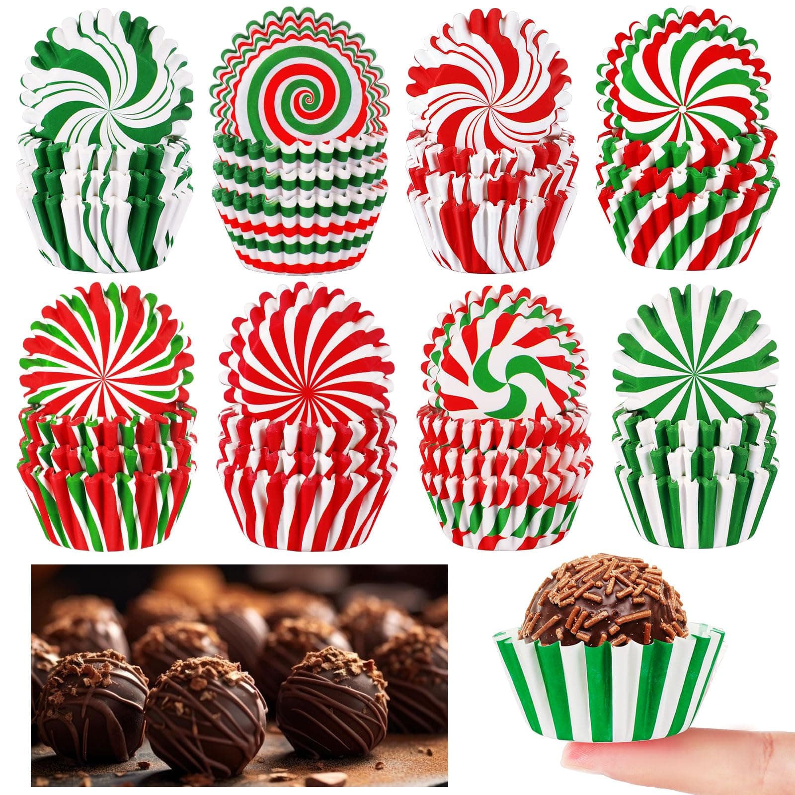 AUGSUN 800pcs Christmas Mini Cupcake Liners Candy Pattern Baking Cups