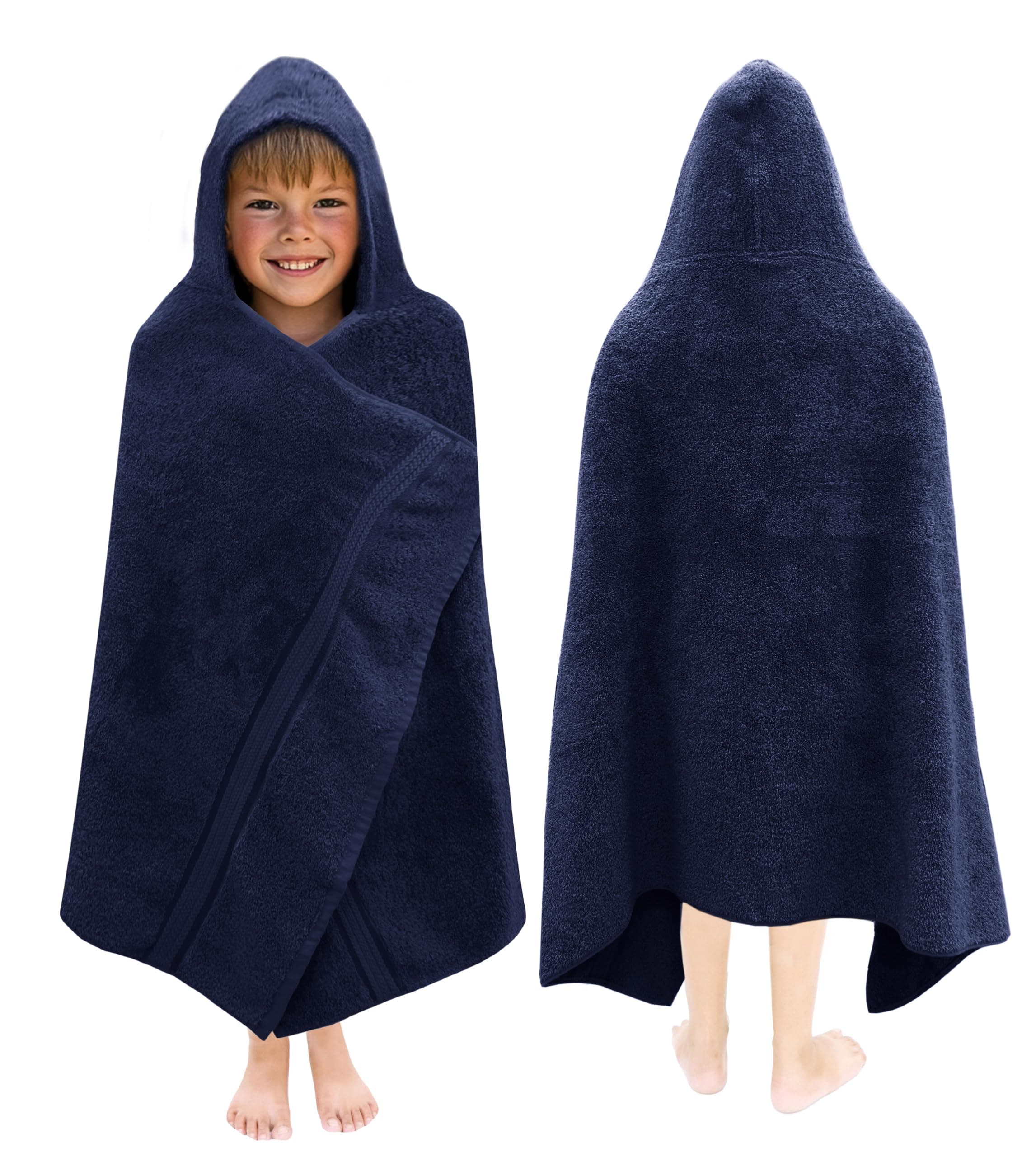 ORIGINAL KIDS Hooded Bath Towel Wrap - Ultra Soft 100% Cotton Terry Large Oversized Hooded Kids Towel - Toddler Big Kid Shower Pool Beach Towel - Absorbent Quick Dry Easy Care Gift - 30 x 54 - Navy