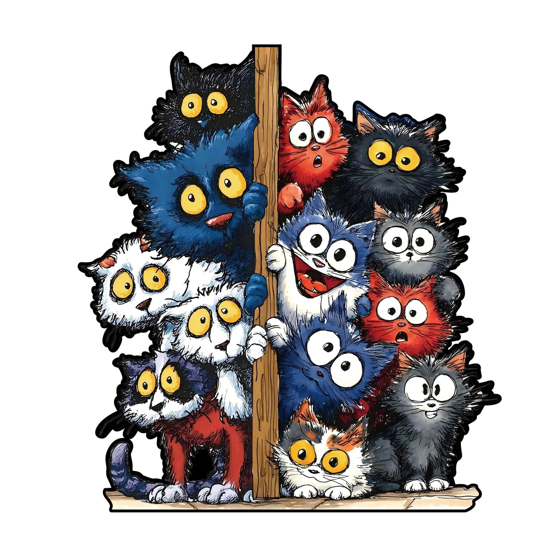 Wooden Puzzles for Adults,Colorful Surprising Cat Wooden Puzzle,Home Office Decor,Brain Burning Handmade Decompression Gift for Holidays or Housewarming (L(11.1 * 11.1 inch 187Pcs))