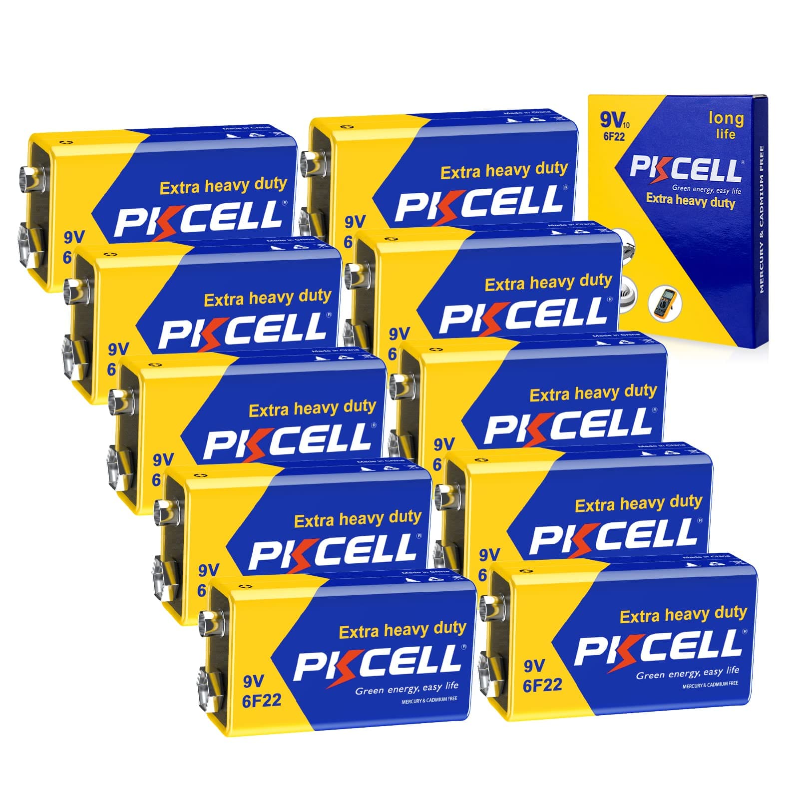 PKCELL 9V Batteries10 Pack, 9 Volt Batteries for Smoke Detector Alarms