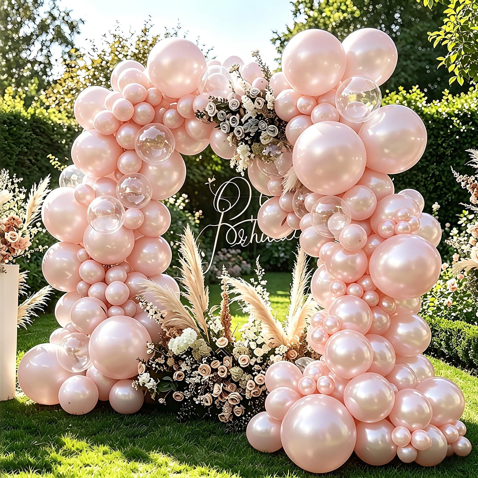 OTLGEUA 98Pcs Double Stuffed Pearl Pink Balloon Garland Arch Kit
